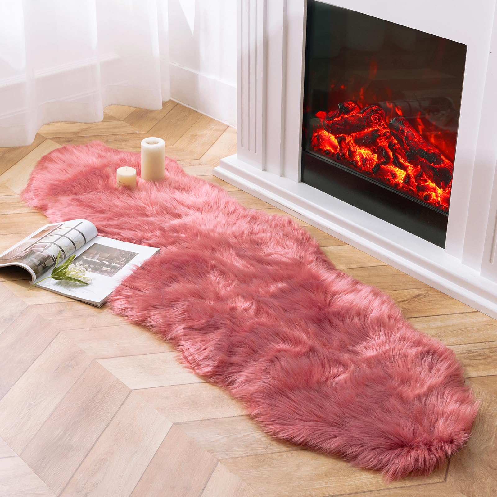 4×4ft White Fluffy Faux Fur Rug, Washable Shag Area Rug for Home Decor
