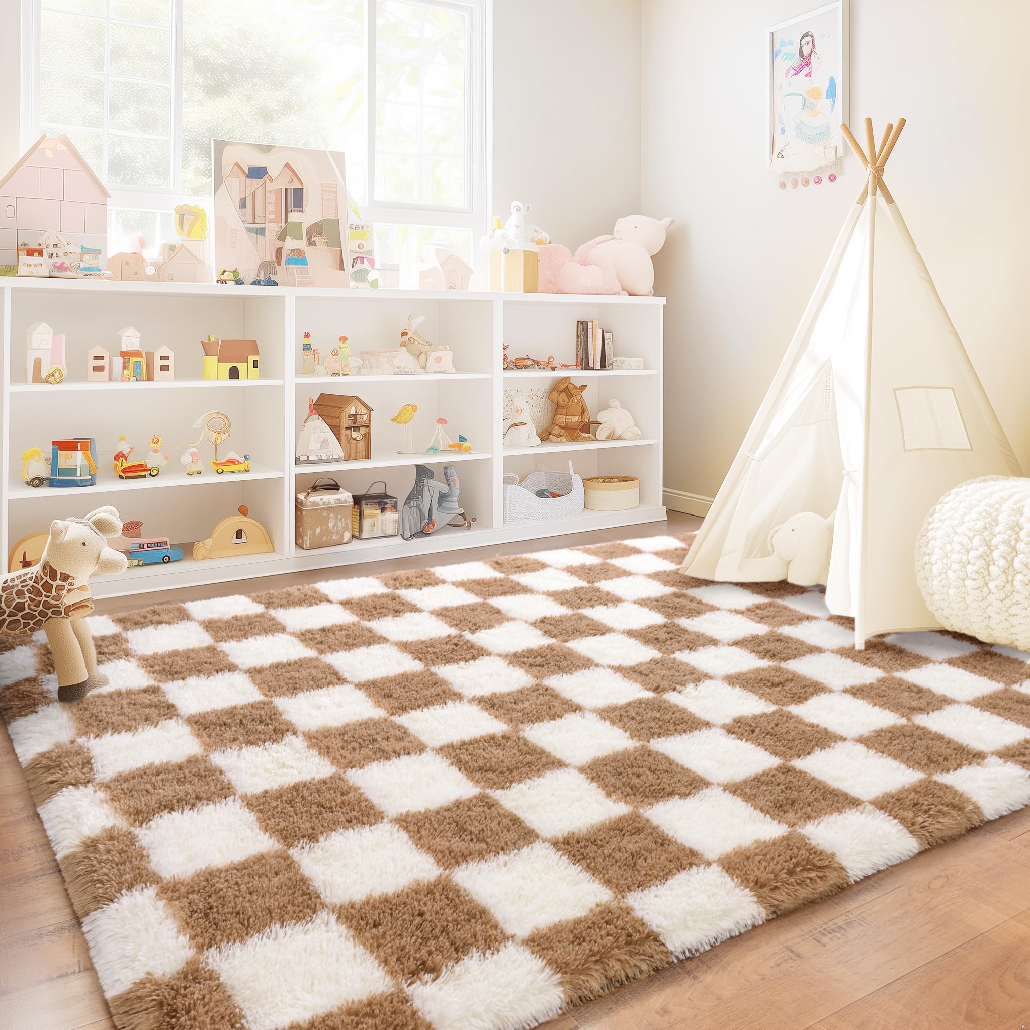 8x10 Area Rugs for Living Room, Large Ultra Fluffy Fuzzy Shag Rug for Bedroom, Modern Plush Soft High Pile Upgrade Non-Slip Carpet for Kids Girls and Boys Room Decor, Tie-Dyed Blue Grey