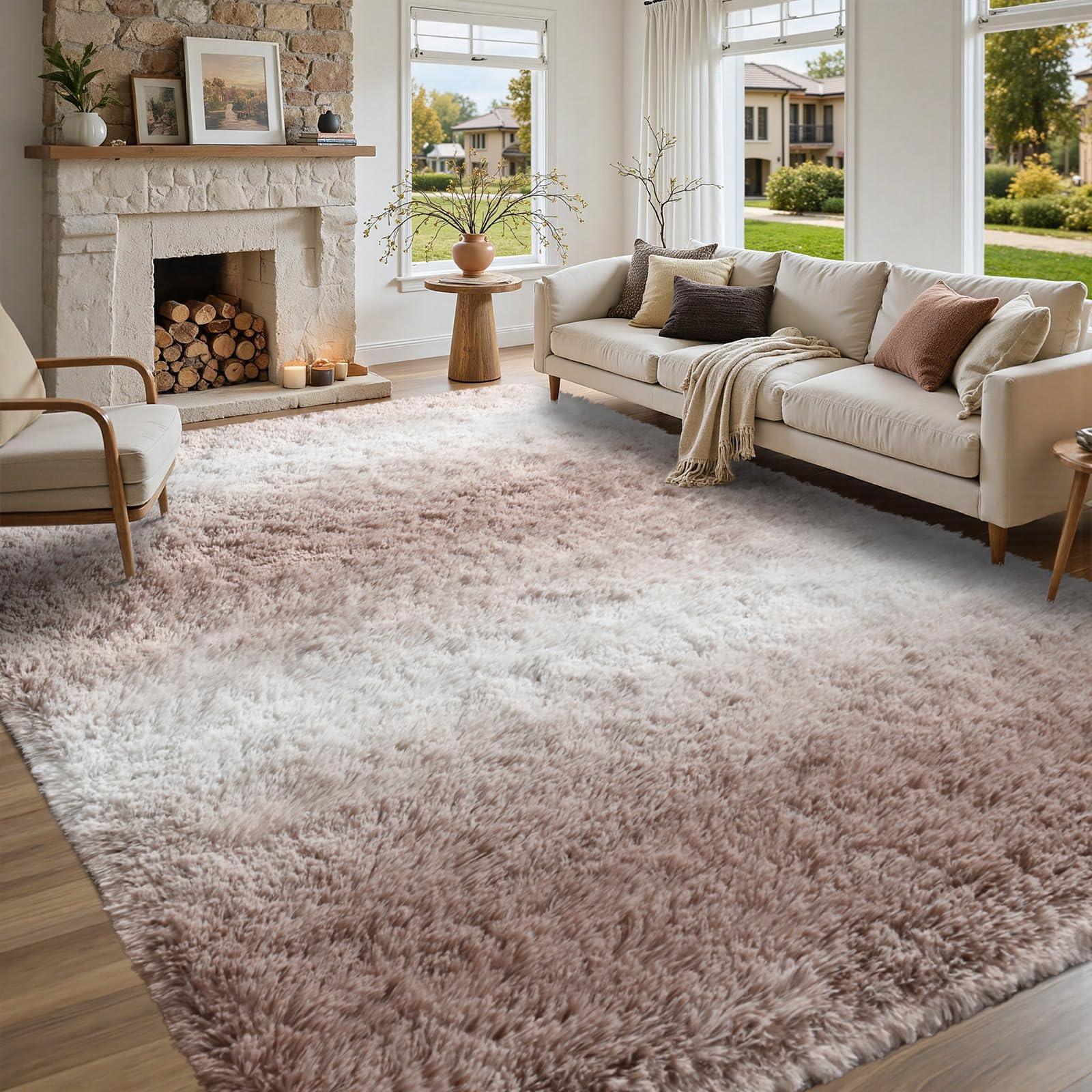 5×7ft Grey Fluffy Tie-Dyed Rug, Soft Shag Carpet for Home Decor