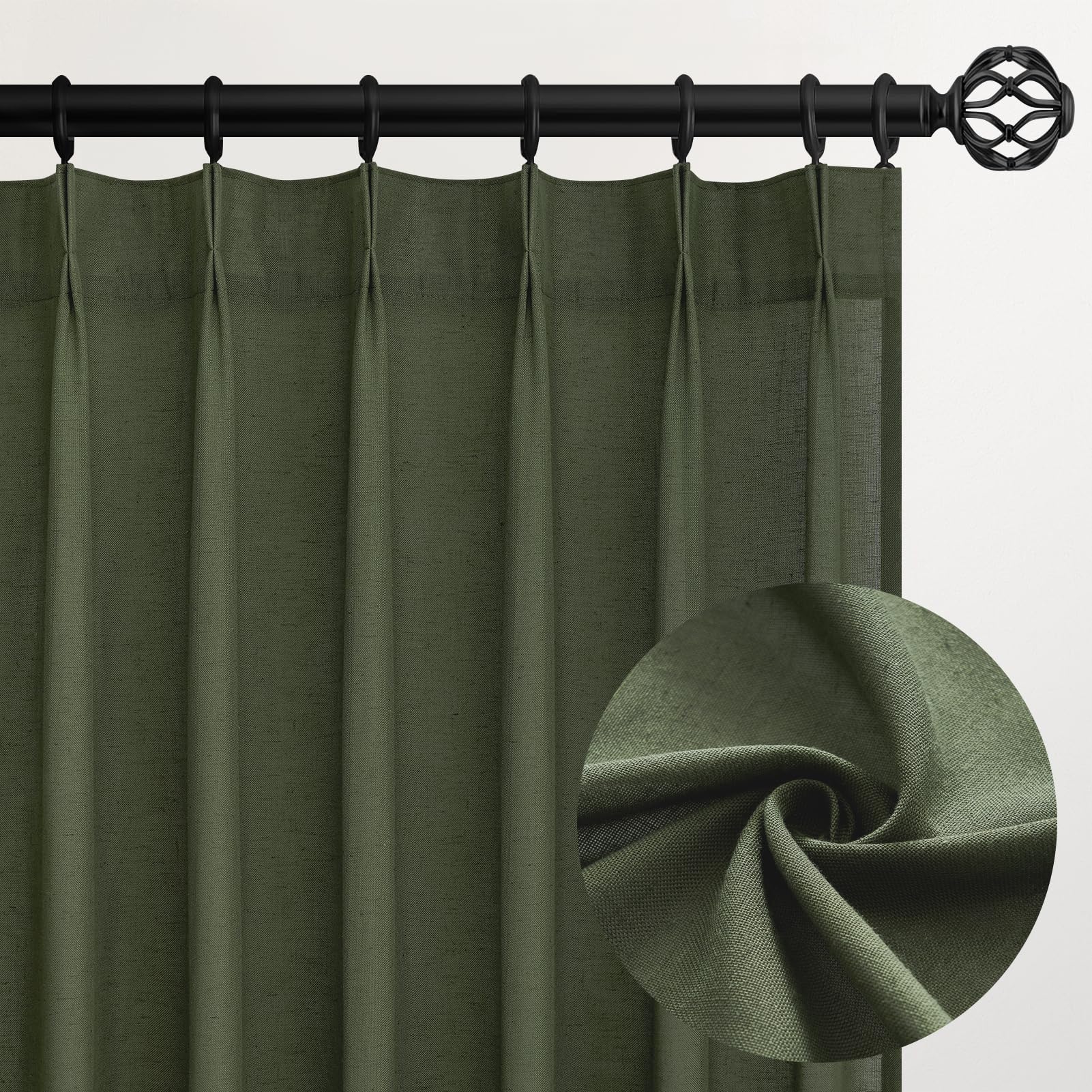 Topfinel 102 Inch Curtains 1 Panels Set,One Packs Pinch Pleat Back Tab Linen Window Semi Sheer Privacy Thick Decorative Curtain Drapes for Living Room Bedroom,60x102 in Long,Oatmeal