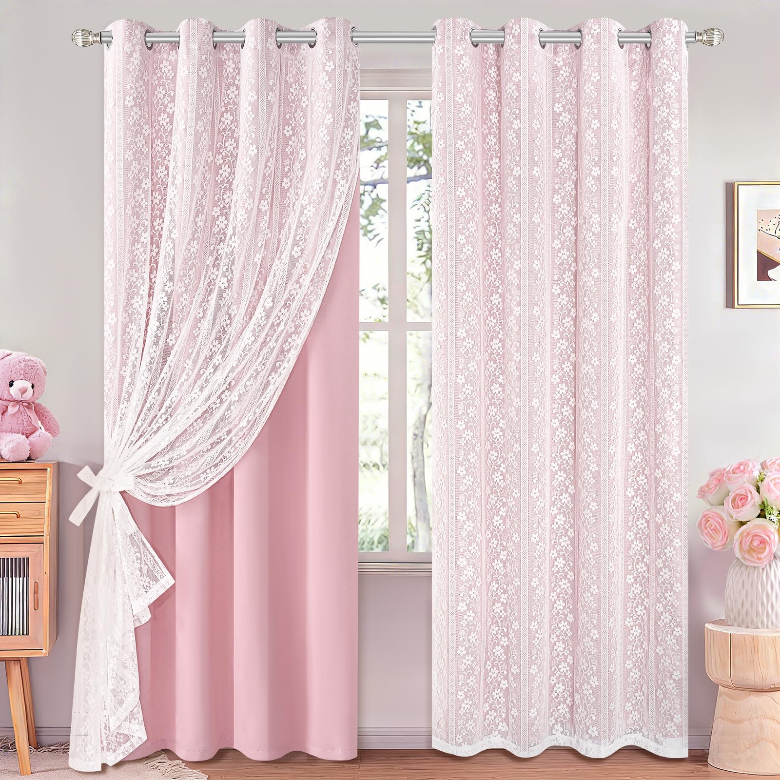 2-Panel 52×84" Beige Linen Curtains, Boho Farmhouse Window Drapes