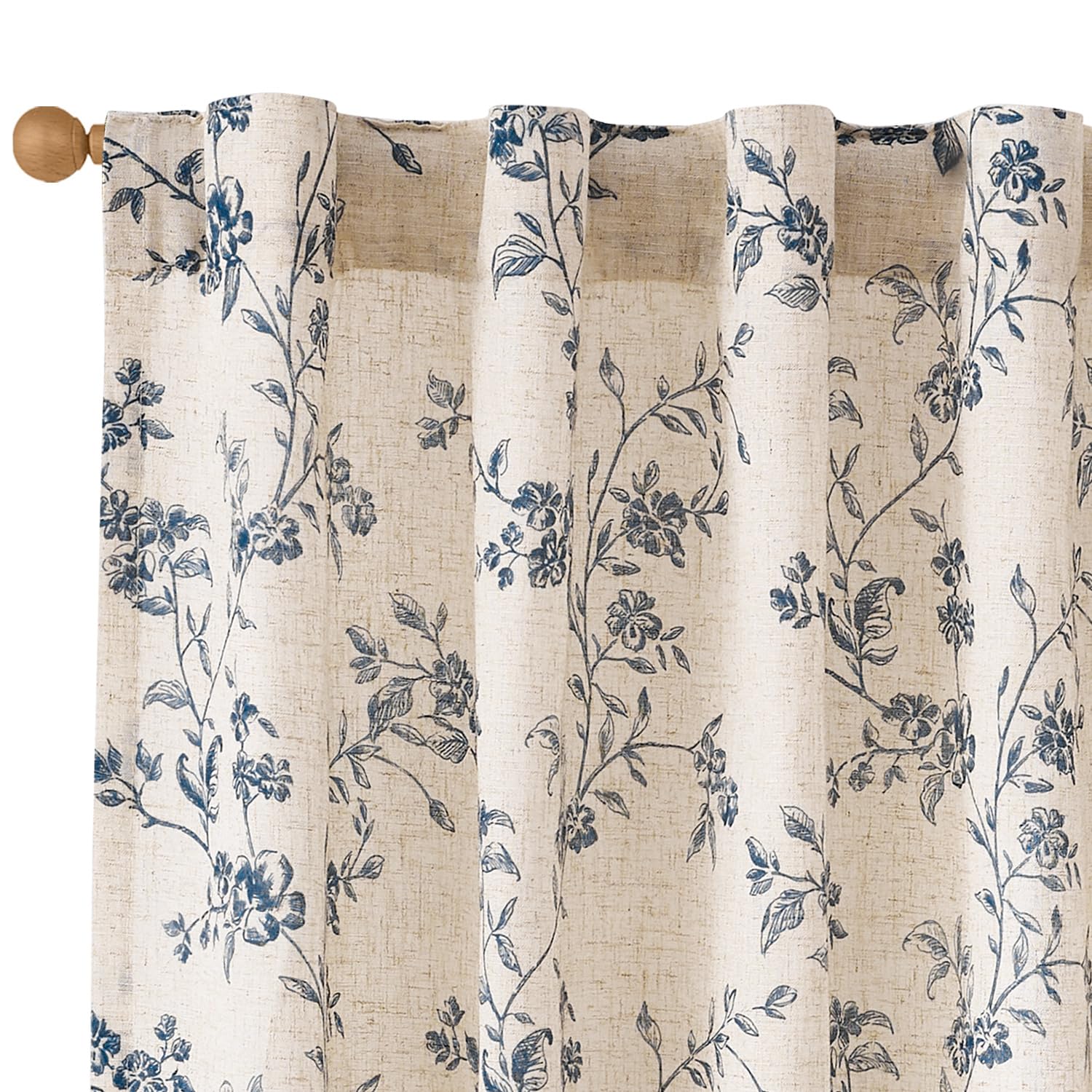 Lazzzy Linen Farmhouse Curtains Green Floral Curtains 63 Inch Length Back Tab Drapes for Living Room Bedroom Light Filtering Country Vintage Rod Pocket Curtain, 2 Panels, Green on Beige