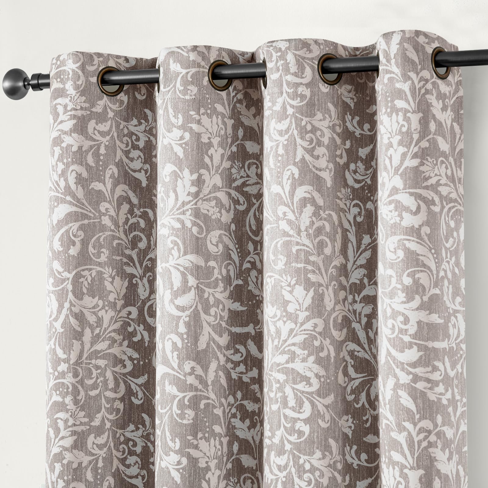 jinchan Vintage Curtains 84 Inch Long Cream Scroll Floral Dusty Blue Curtians for Living Room Bedroom Room Darkenign Drapes Thermal Insulated Classic Traditional Privacy Grommet Top 2 Panels