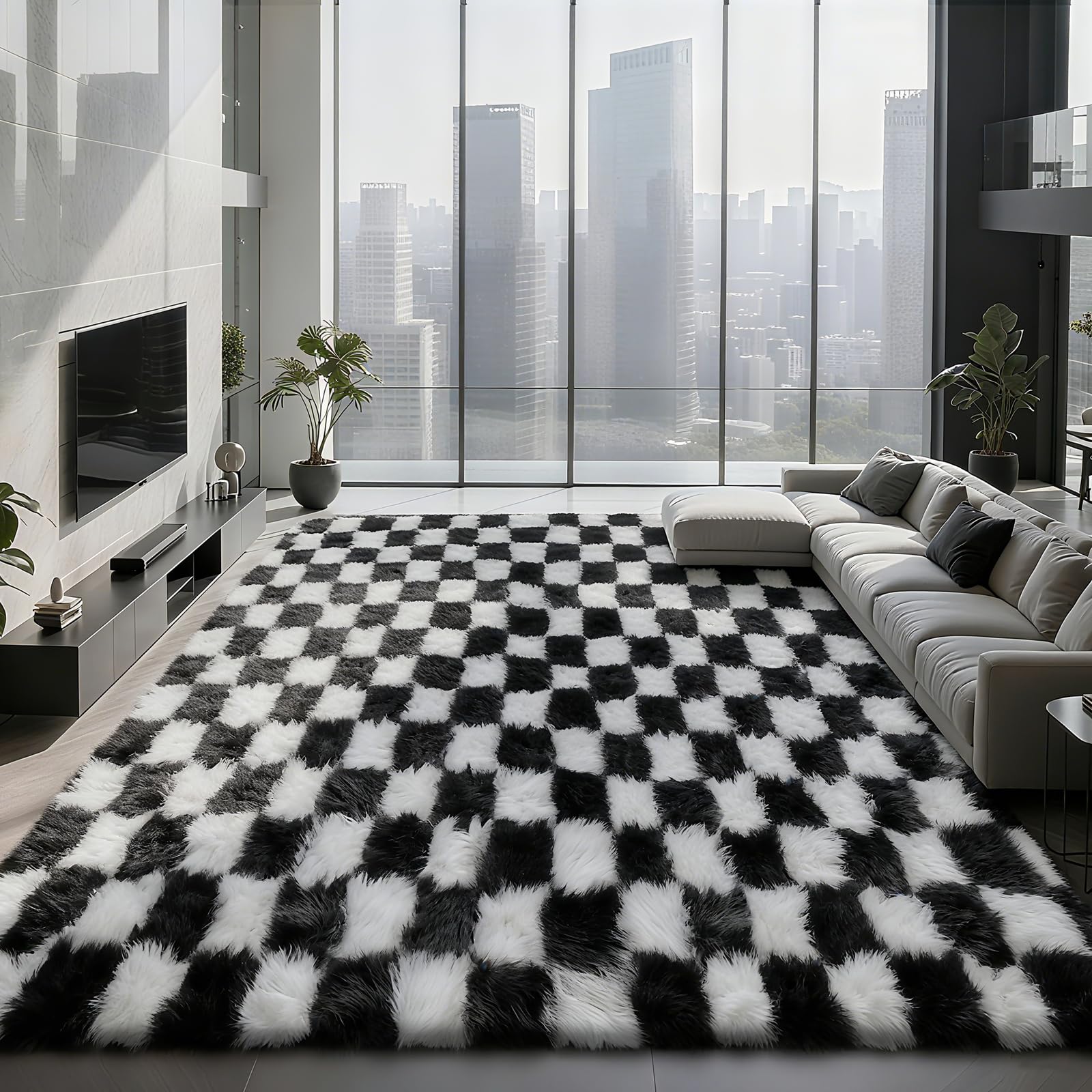 Shag Area Rugs for Bedroom Living Room,8X10 Ultra Soft Fluffy Area Rugs for Dorm, Indoor Carpet Nursery Rugs for Kids Girls Room Home Decor,Tie-Dye Grey