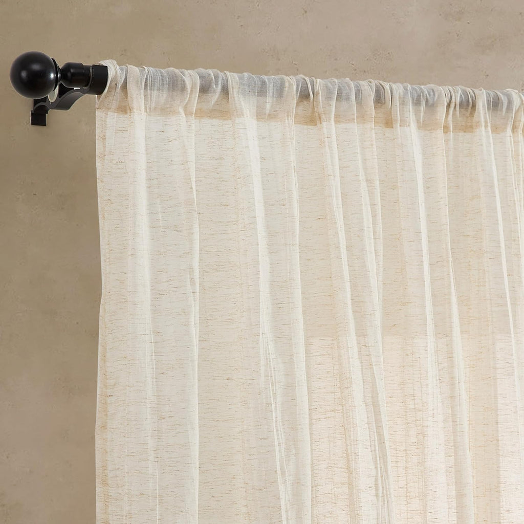 French Connection - Charter Crushed, Window Curtain, Set of 2 Panels, Semi Sheer, Modern Home Decor, Drapes for Living Room, Dining Room, Bedroom, Dorm, Measures 50" x 108", Natural