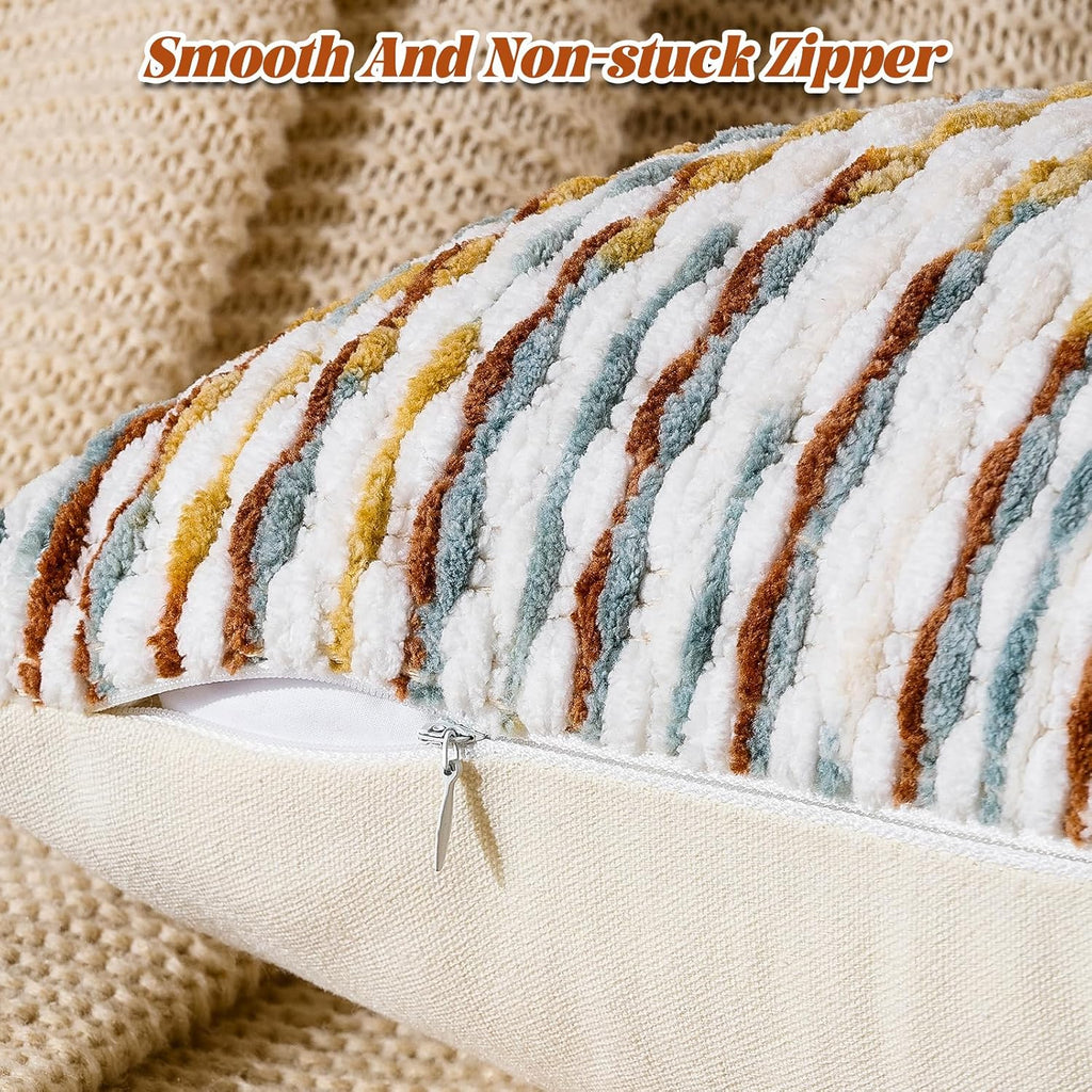 20×20 Inch Brown Boho Chenille Pillow Covers, Set of 2 Tufted Pillowcases for Home Decor