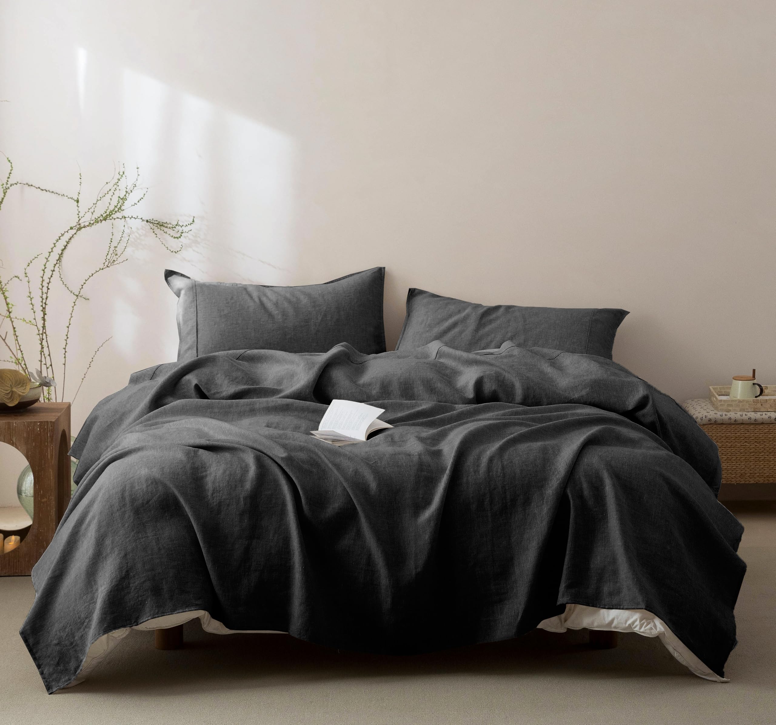 Talasily 100% French Pure Linen Sheets Set Queen Size,Oeko-TEX Certified Bedding, All-Season Breathable for Hot Sleepers,16 Inch Deep Pocket Machine Washable 4-Piece (Natural Linen)