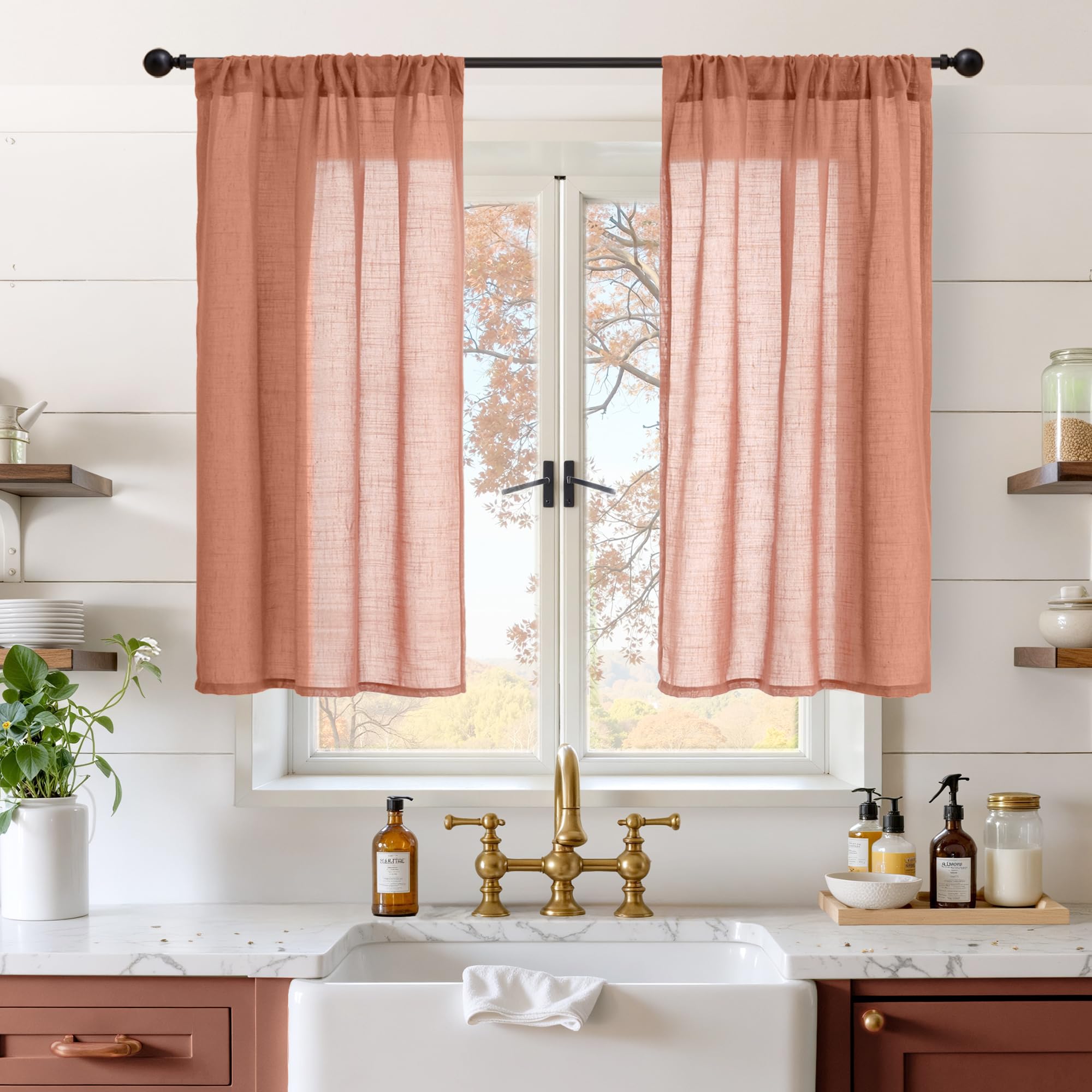 BGment 90 Inches Long Curtains Linen Semi Sheer, Light Filtering Window Treatments Drapes with Rod Pocket Lightweight for Living Room Bedroom, 2 Panels, 52 Inch Wide Each Panel