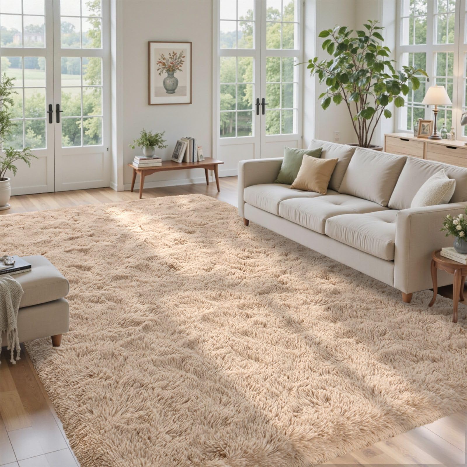 5×7ft Grey Fluffy Tie-Dyed Rug, Soft Shag Carpet for Home Decor