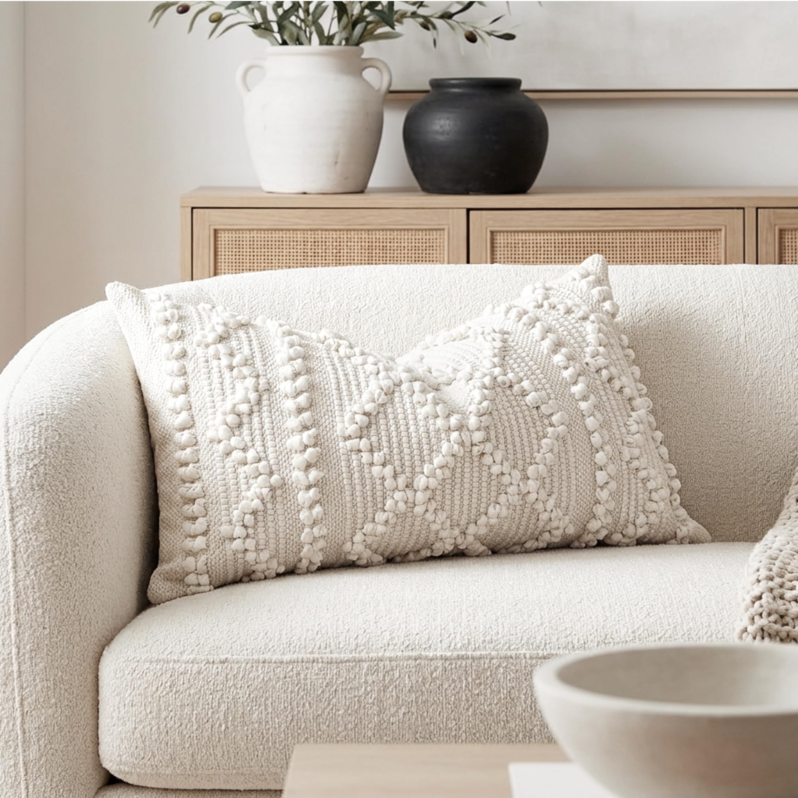 BlissBlush Gray Decorative Throw Pillow Cover 20X20, Boho Accent Pillow for Couch, Square Modern Farmhouse Pillowcase for Living Room Couch Sofa Cushion Home Décor (Pack of 1)