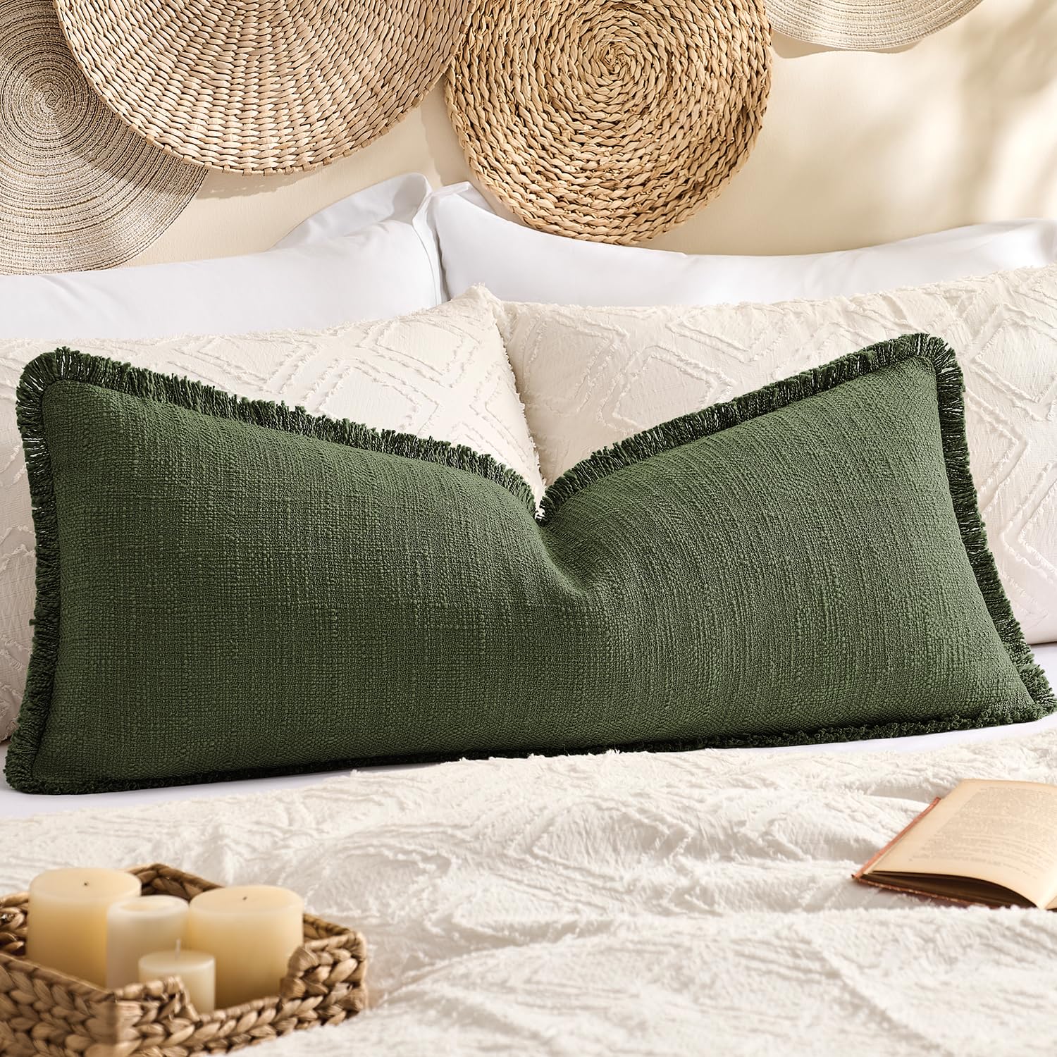 Kevin Textile 20x20 Inch Throw Pillow Cover 1 Pack Boho Decorative Soft Chenille Thread Woven Tufted Textured Square Cushion Case Farmhouse Accent for Living Room Couch Sofa Bed, Green