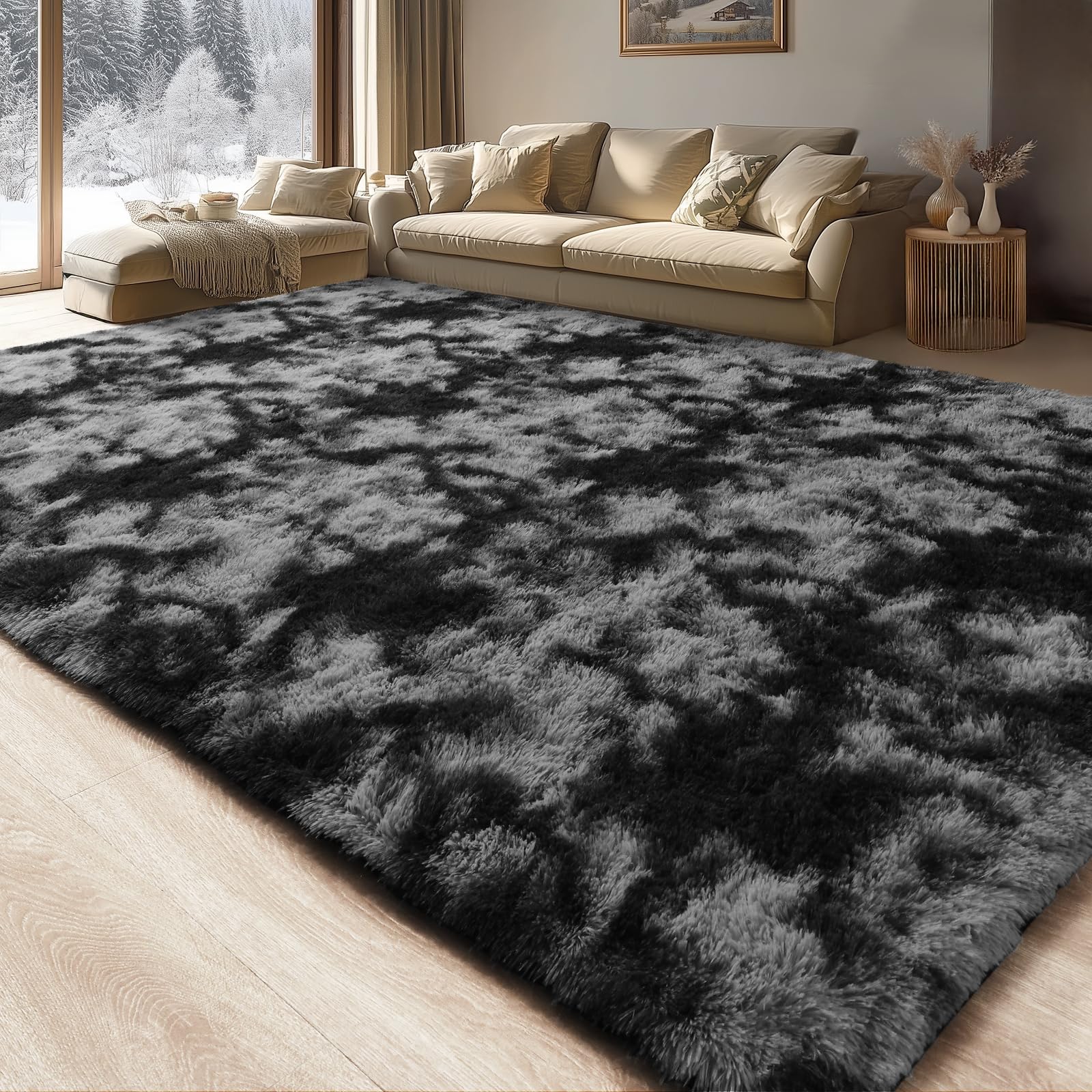 Merelax Soft Modern Indoor Shaggy Area Rug for Bedroom Livingroom Dorm Kids Room Home Decorative, Non-Slip Plush Fluffy Furry Fur Rugs Comfy Nursery Accent Floor Carpet 2x3 Feet, Black