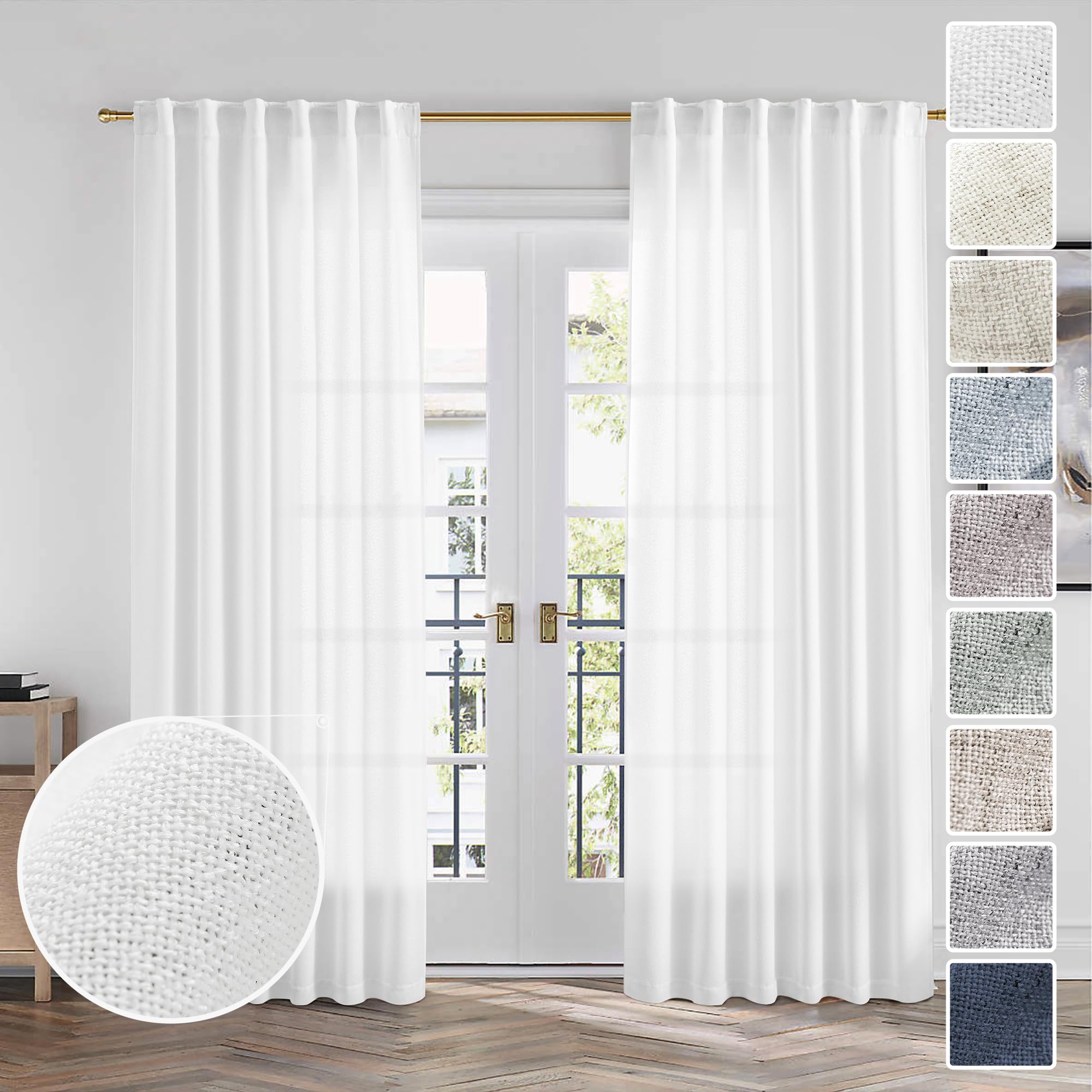 Natural Linen Back Tab Curtains 92 inch Long 2 Panels Set for Living Room Semi Sheer Light Filtering Window Drape Neutral Country Farmhouse Boho Curtains for Bedroom Cream Beige