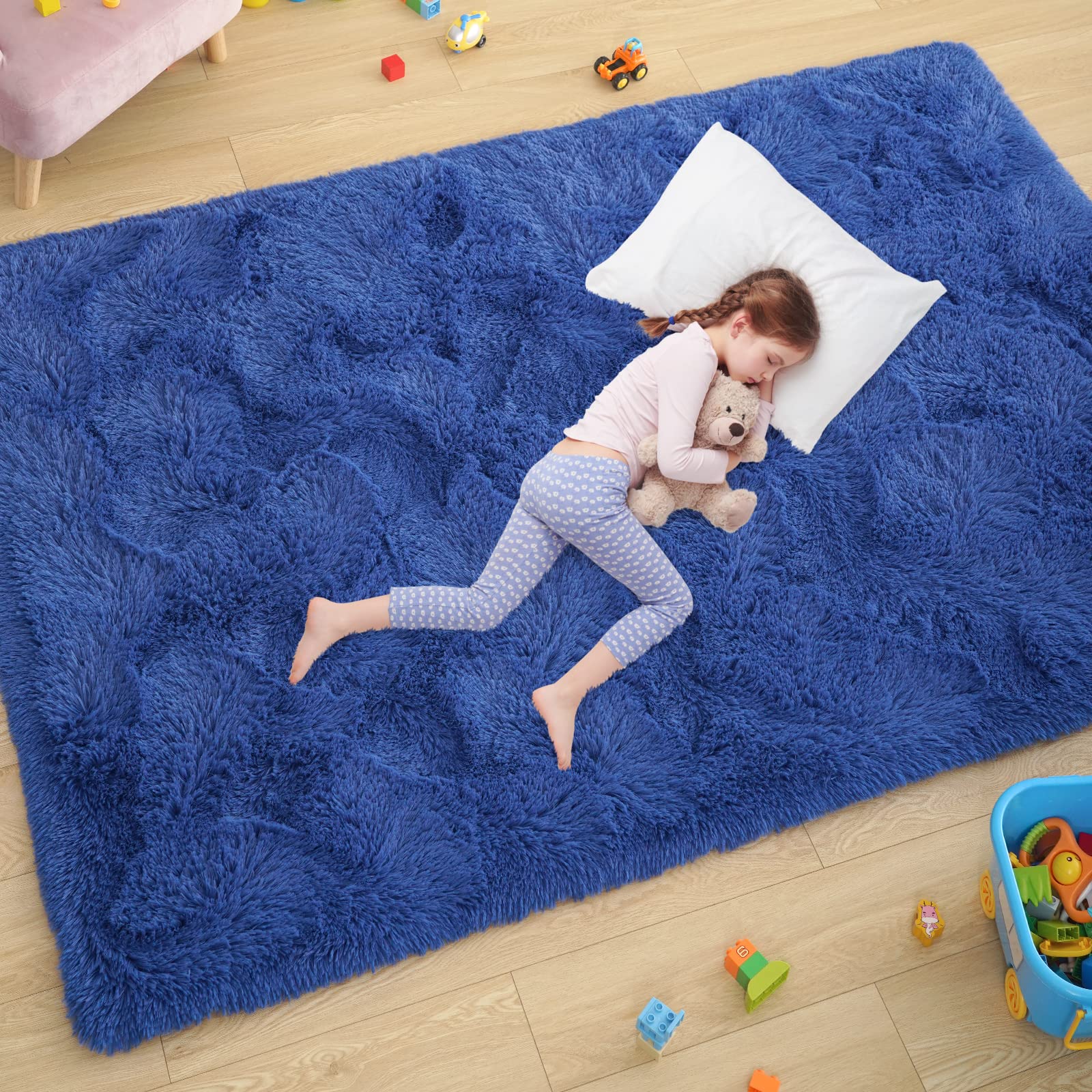 Ultra Soft Fluffy Rugs for Bedroom 4x6 Feet, Shag Area Rugs for Living Room, Large Comfy Furry Rug for Boys Kids Baby Room Decor, Non Slip Nursery Rug Modern Indoor Fuzzy Floor Carpet, Light Blue