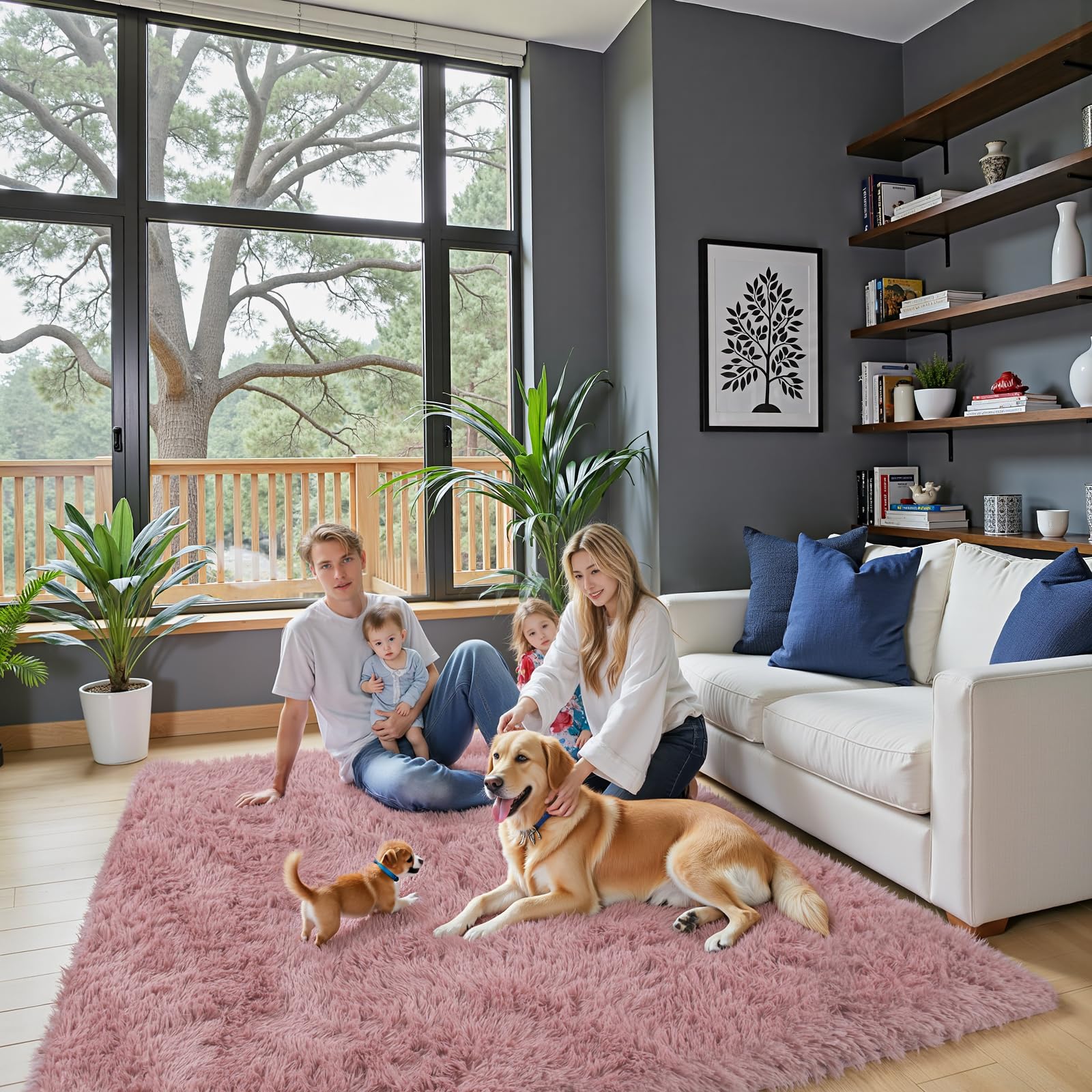 8x10 Area Rugs for Living Room Bedroom Fluffy, Large Area Rug Shag Shaggy Carpet Soft Plush Furry Bedside Rug, Area Rugs for Home Decor(8 x 10, Dark Blue Tie-Dyed)
