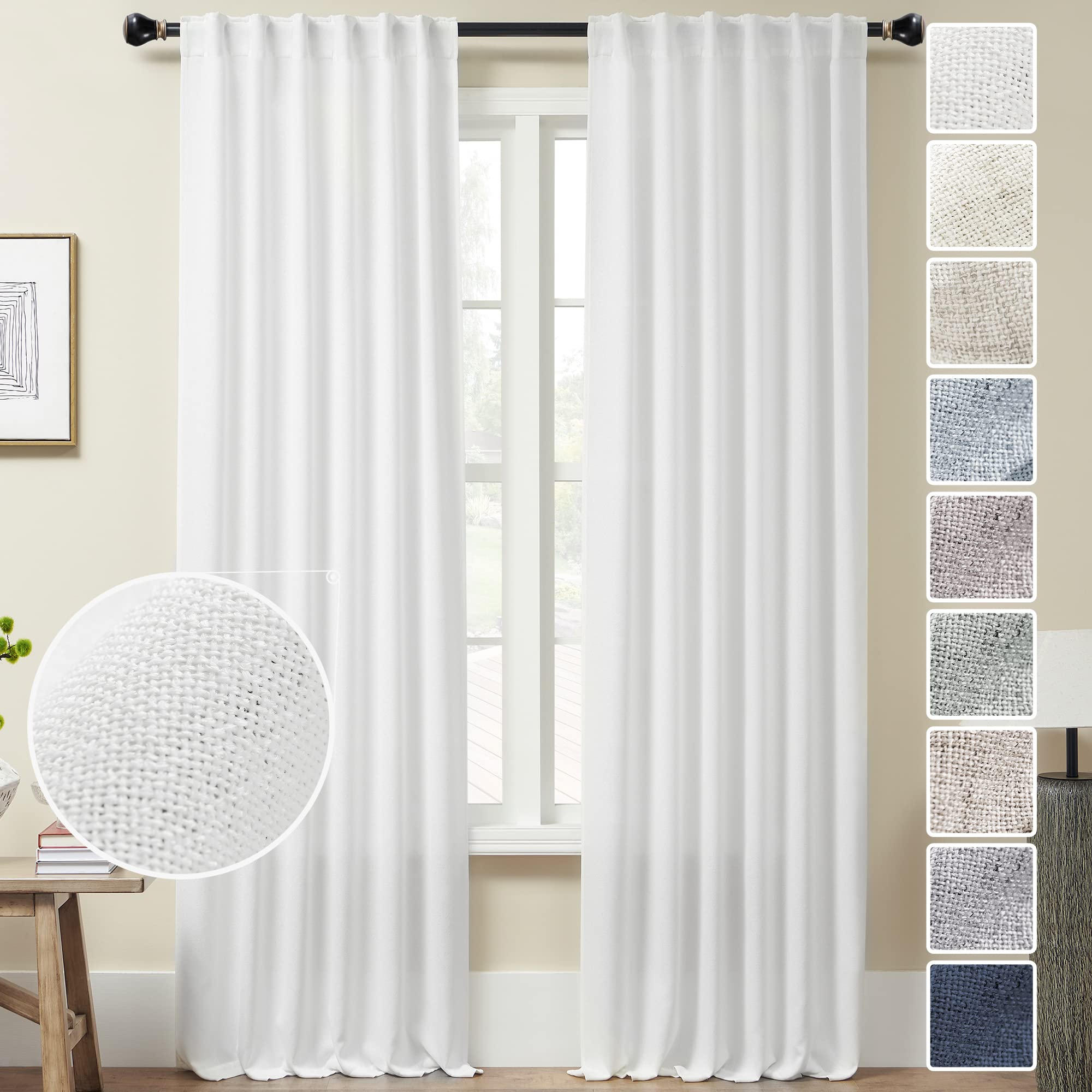 Natural Linen Back Tab Curtains 92 inch Long 2 Panels Set for Living Room Semi Sheer Light Filtering Window Drape Neutral Country Farmhouse Boho Curtains for Bedroom Cream Beige