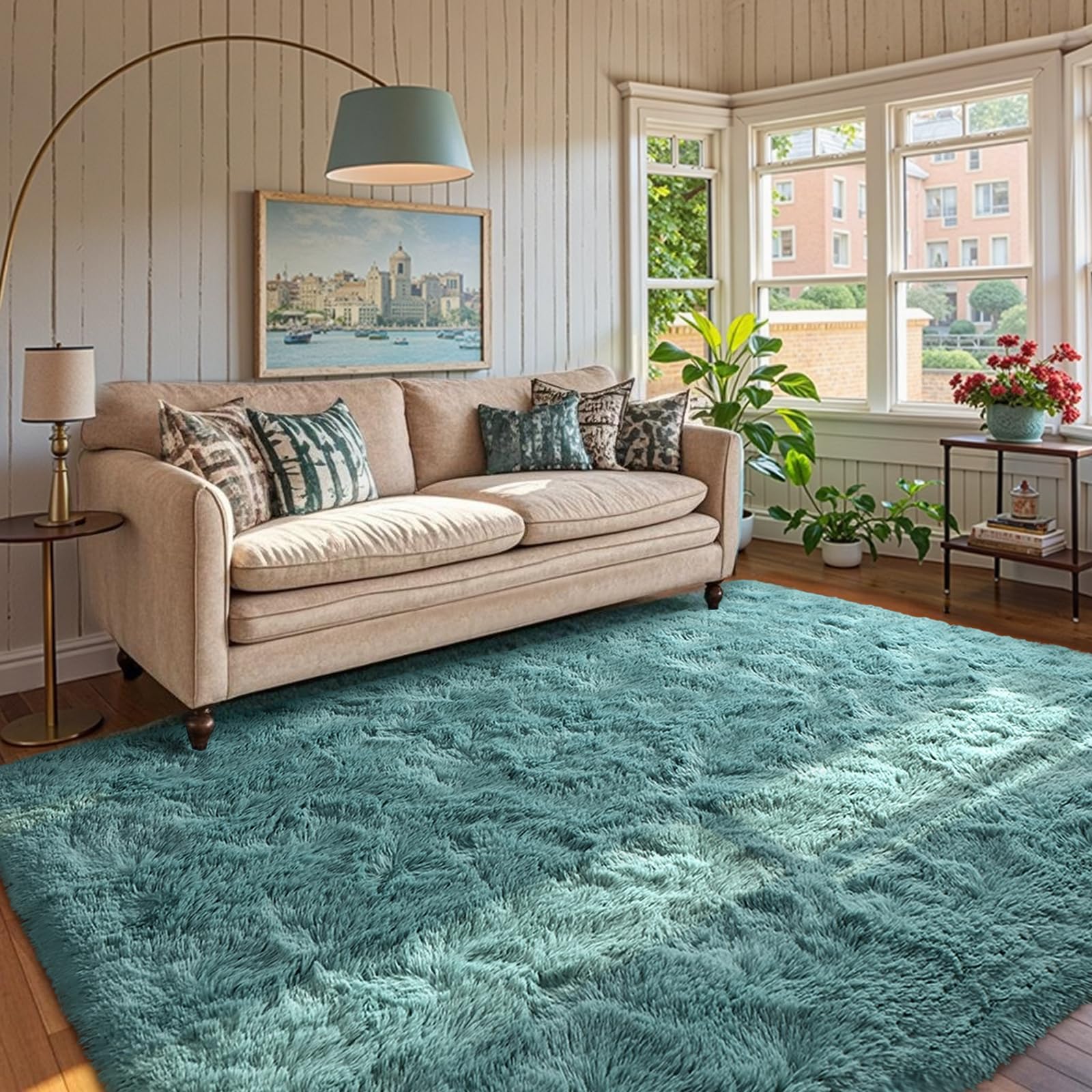 5×7ft Grey Fluffy Tie-Dyed Rug, Soft Shag Carpet for Home Decor