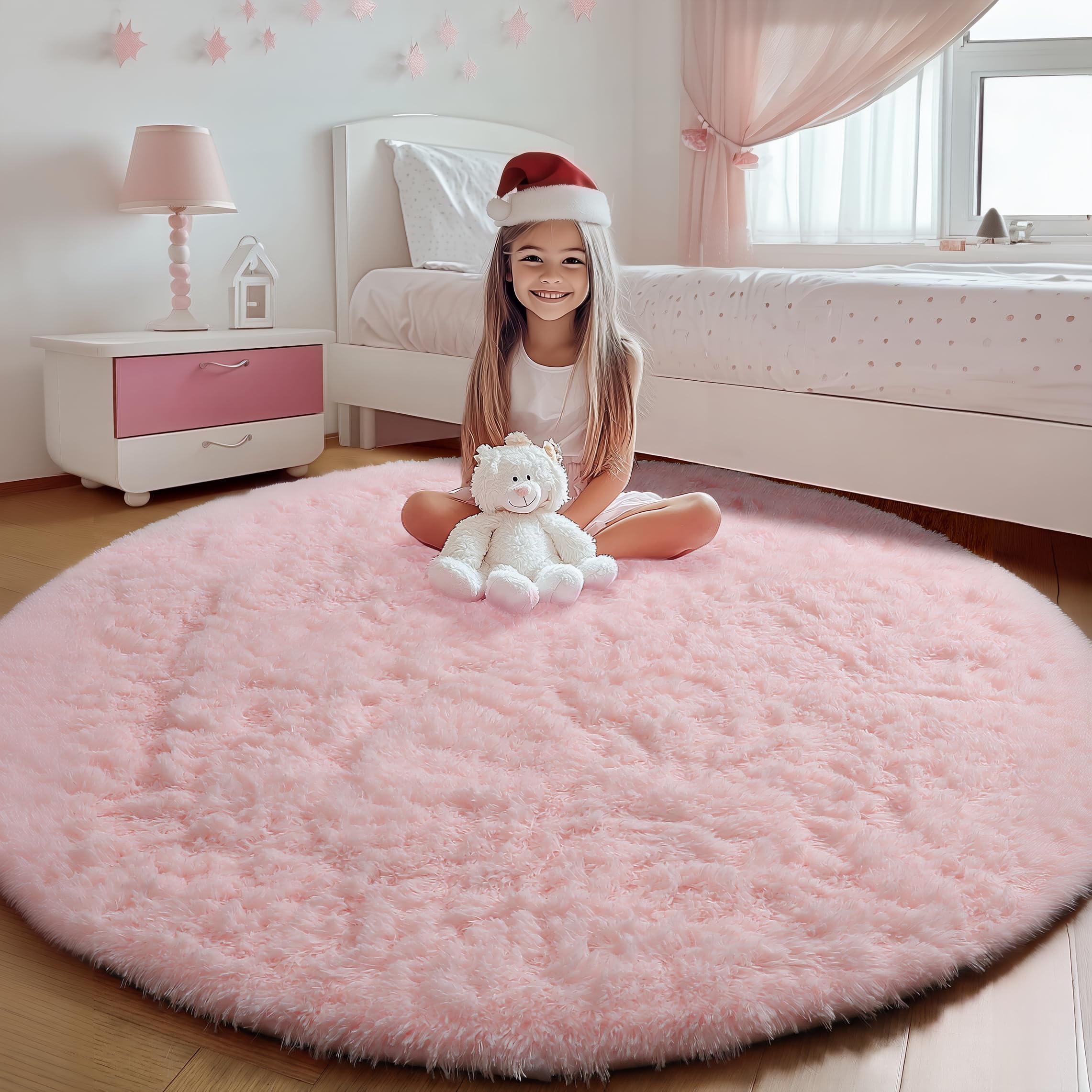 ONASAR Tie-Dyed Dark Grey Round Area Rugs 5ft, Ultra Soft Bedroom Circle Rug for Kids Girls Teen Room, Fluffy Plush Shaggy Carpet Floor Mats for Baby Nursery Living Room Playroom Home Decor