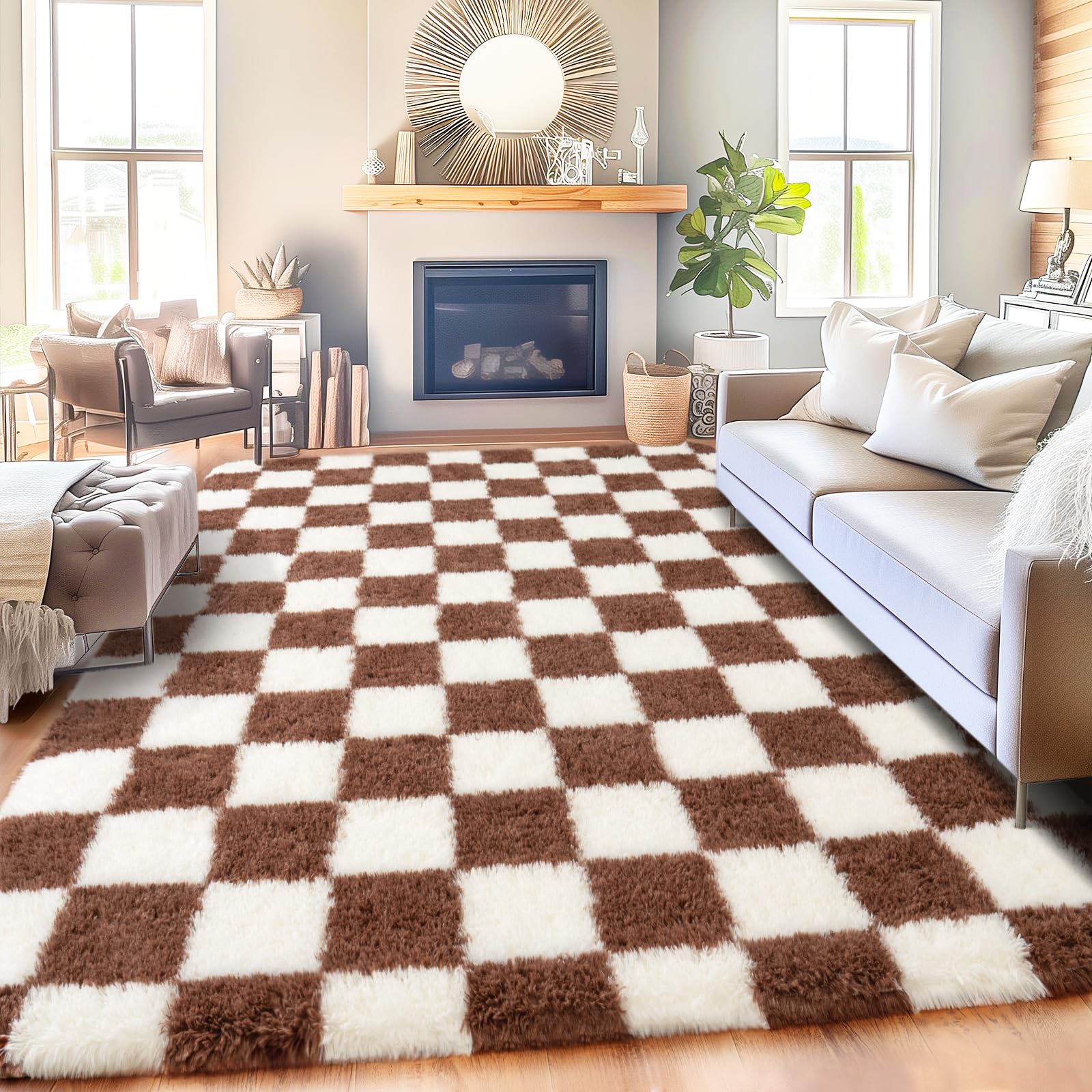 8x10 Area Rugs for Living Room, Large Ultra Fluffy Fuzzy Shag Rug for Bedroom, Modern Plush Soft High Pile Upgrade Non-Slip Carpet for Kids Girls and Boys Room Decor, Tie-Dyed Blue Grey