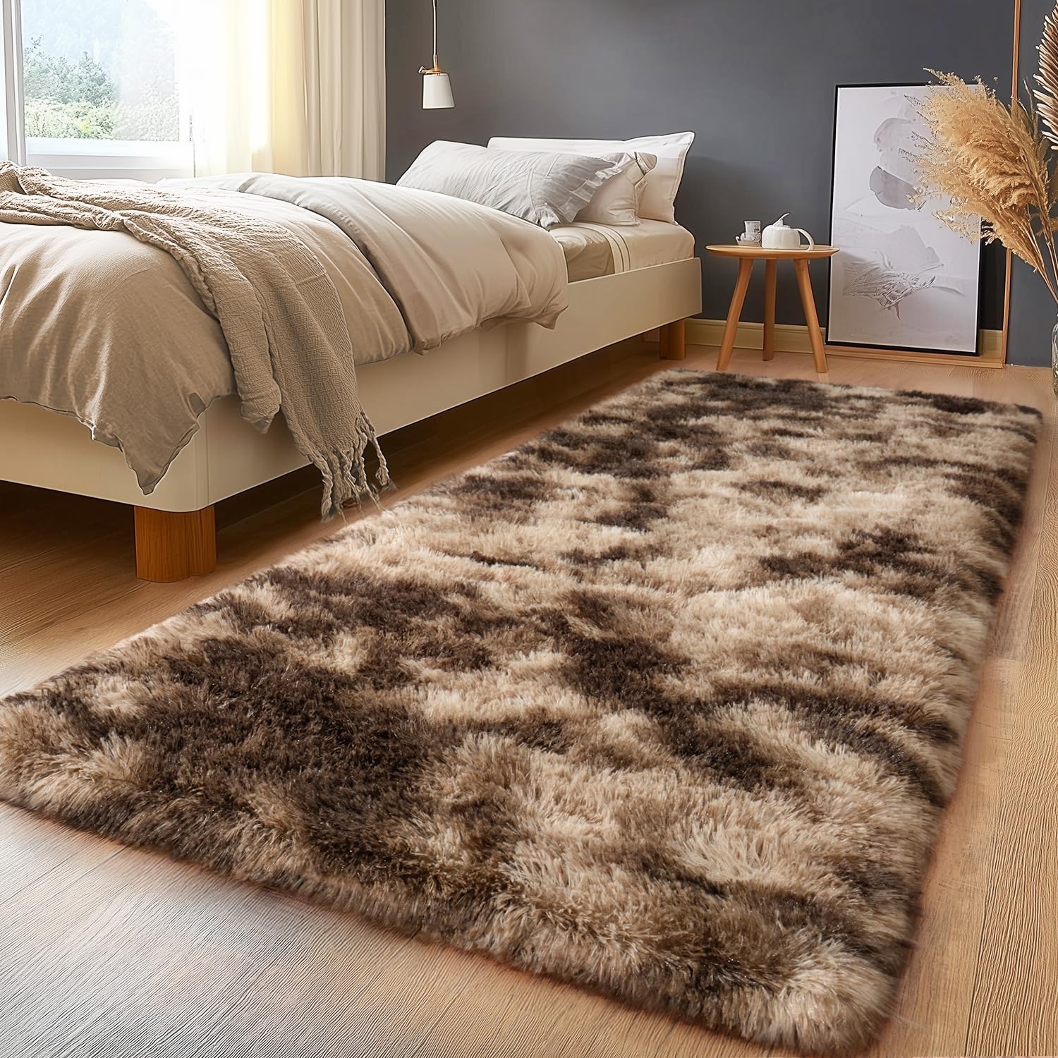Shaggy Area Rugs, Fuzzy Rugs for Living Room, Soft Nursery Area Rug for Girls, Tie Dye Black Gray Plush Area Rugs Non Slip, Fluffy Rug Carpet 8x10ft