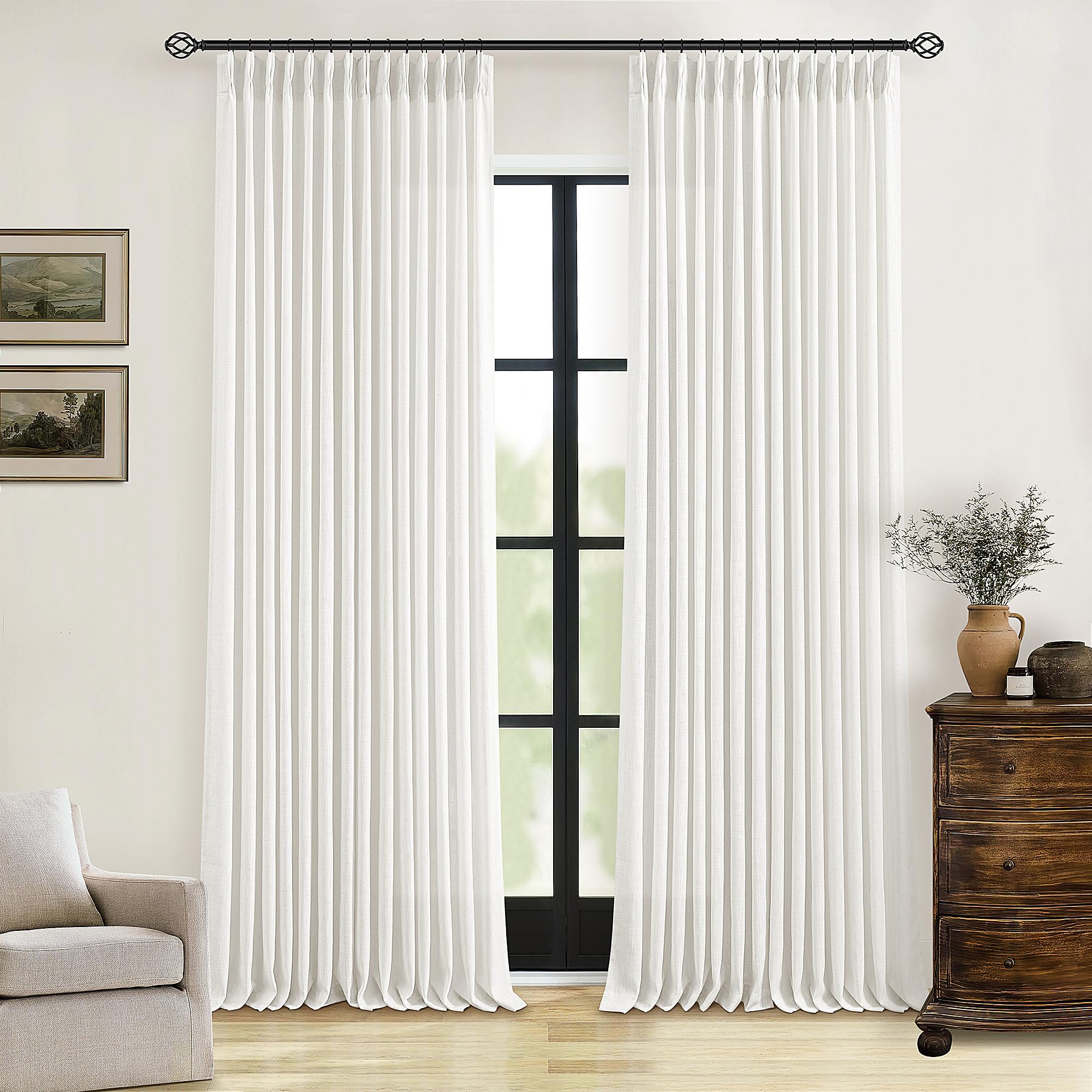 Dutch Cocoa Pinch Pleated Linen Curtains 84 Inches Long 60 Inch Width Linen Blend Light Filtering Window Curtains 84 Inch for Living Room Bedroom Patio Pinch Pleat Drapes Hooks Rings 1 Panel 60Wx84L