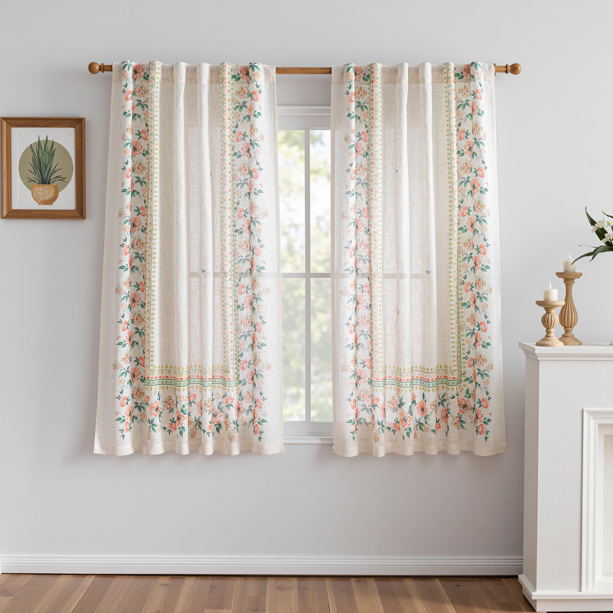 MYSKY HOME Ceiling Curtains for Living Room, Farmhouse Style Lines Printed Curtains 95 Inches Long Semi Sheer Drapes for Living Room, Modern Style Room Divider Curtains, 50"x95", Khaki, 2 PCs