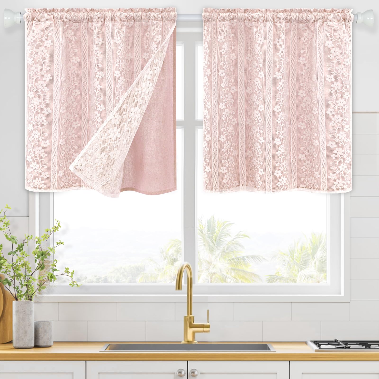 2-Panel 52×84" Beige Linen Curtains, Boho Farmhouse Window Drapes