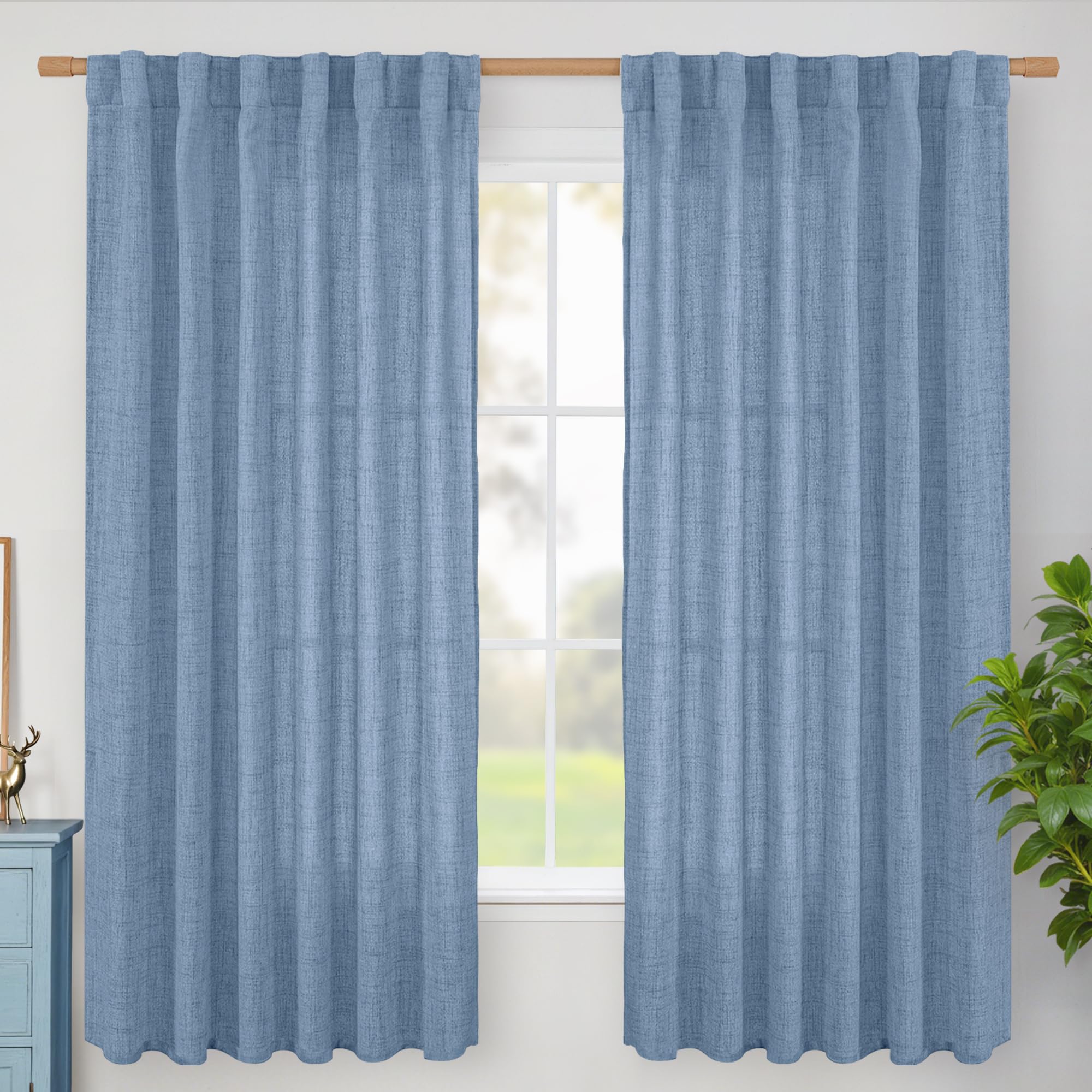BGment Natural Linen Semi Sheer Curtains 96 Inch Length 2 Panels for Living Room, Beige Light Filtering Window Drapes with Rod Pocket Back Tab Extre Long for Dining Bedroom, 52 X 96 Inch