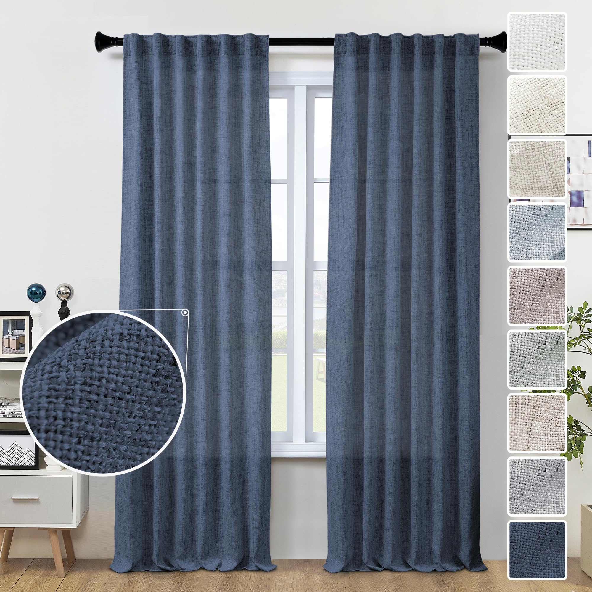 Natural Linen Back Tab Curtains 92 inch Long 2 Panels Set for Living Room Semi Sheer Light Filtering Window Drape Neutral Country Farmhouse Boho Curtains for Bedroom Cream Beige