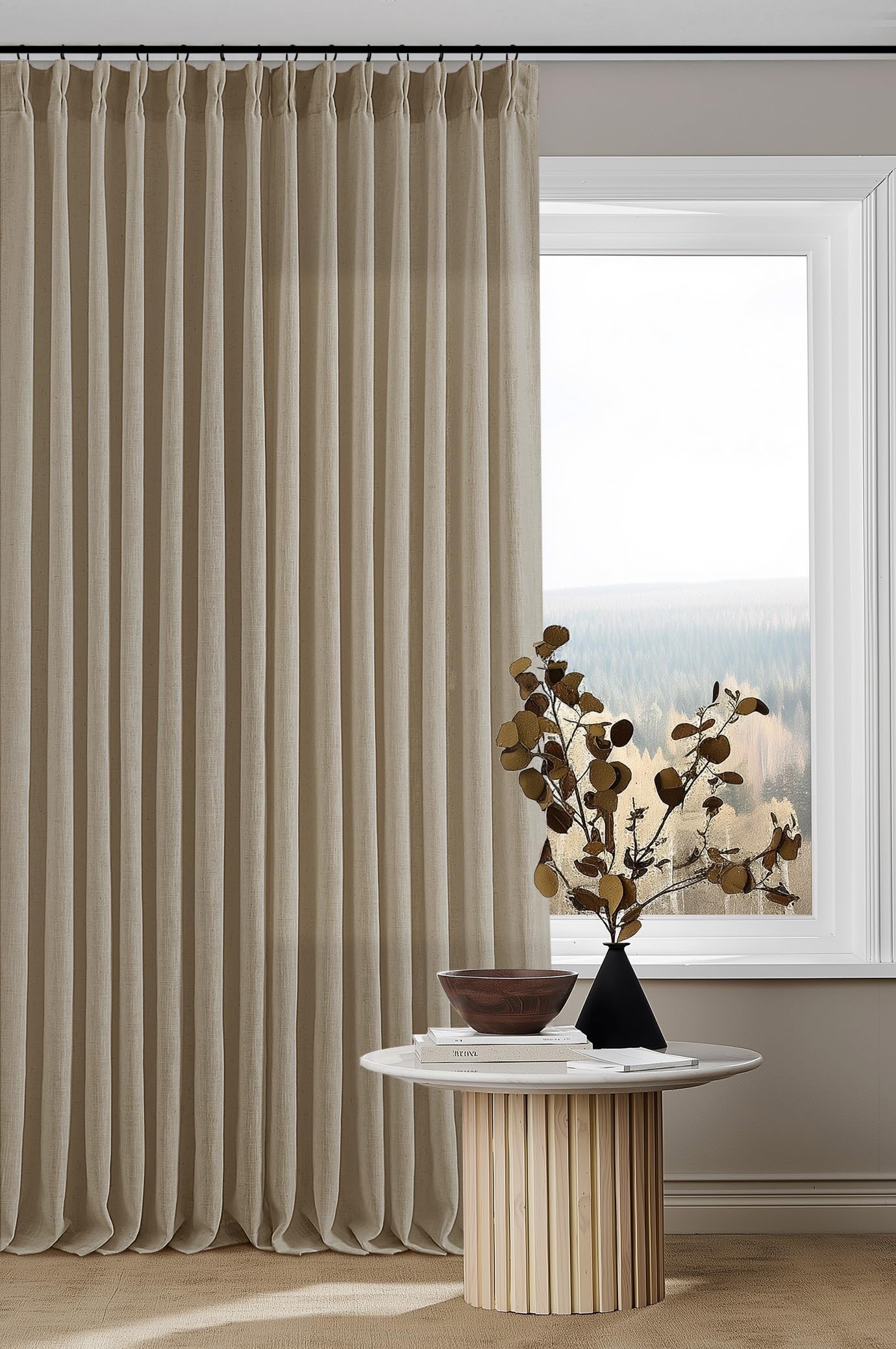 Dutch Cocoa Pinch Pleated Linen Curtains 84 Inches Long 60 Inch Width Linen Blend Light Filtering Window Curtains 84 Inch for Living Room Bedroom Patio Pinch Pleat Drapes Hooks Rings 1 Panel 60Wx84L