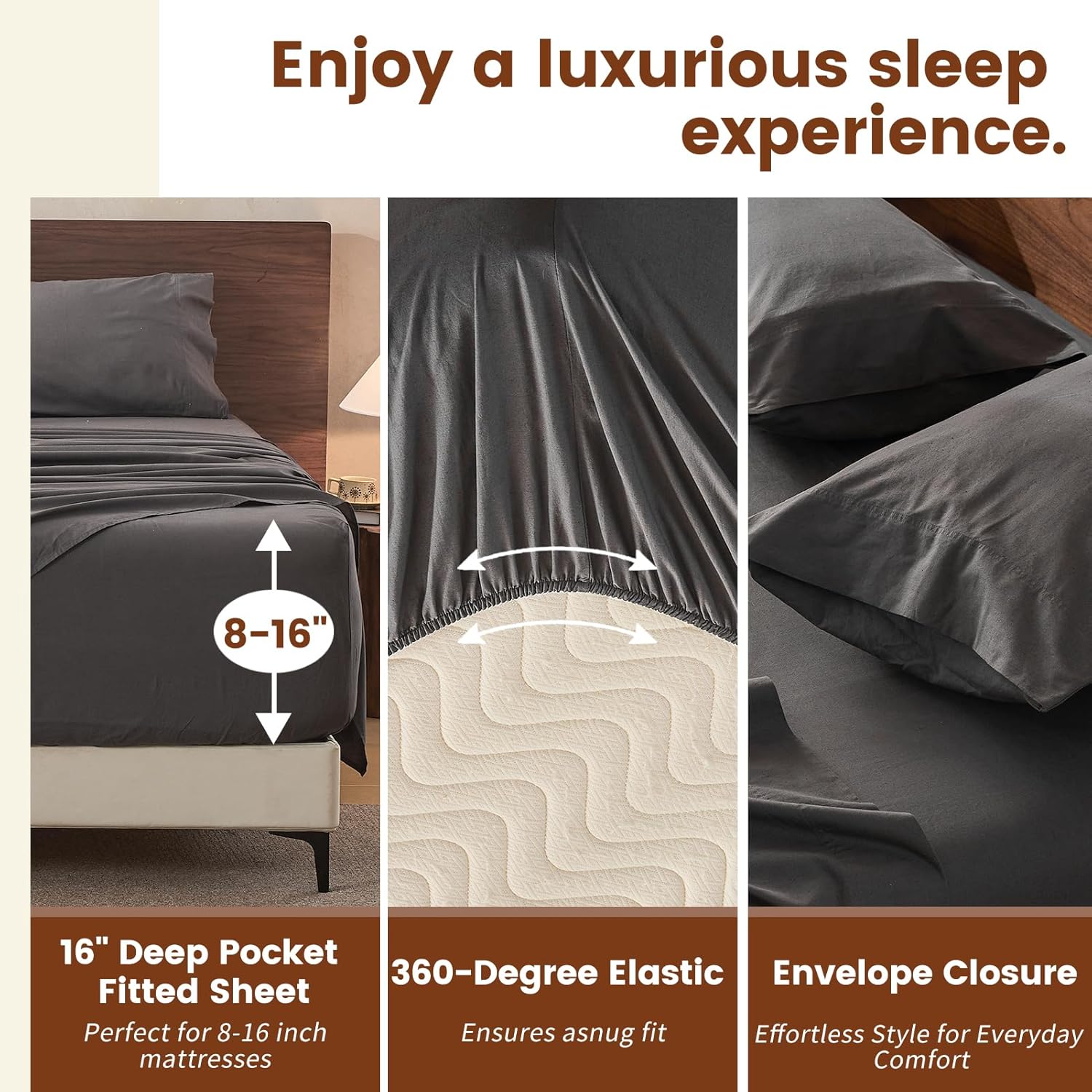 100% Linen Sheets Queen Size,Breathable & Durable 4-Piece Bed Flax Sheet Set,Soft All-Season Bedding for Hot Sleepers 16" Deep Pocket Oeko-TEX Certified,（Queen, Dark Grey）