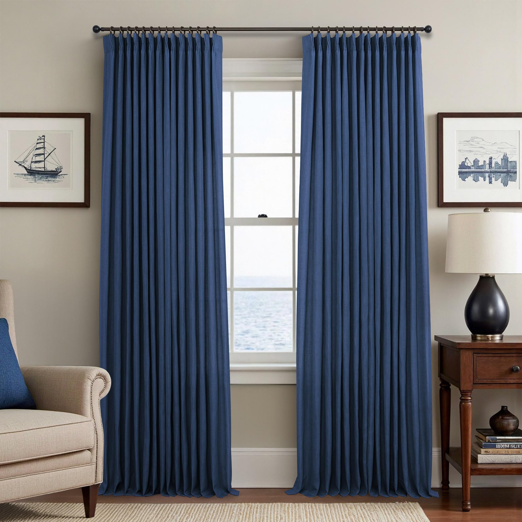 Natural Pinch Pleated Linen Cream Curtains 84 Inch Length 2 Panels for Living Room Bedroom Ivory Semi Sheer Light Filtering Modern Farmhouse Boho Neutral Rustic Long Drapes Back Tab Pleat Hooks Rings
