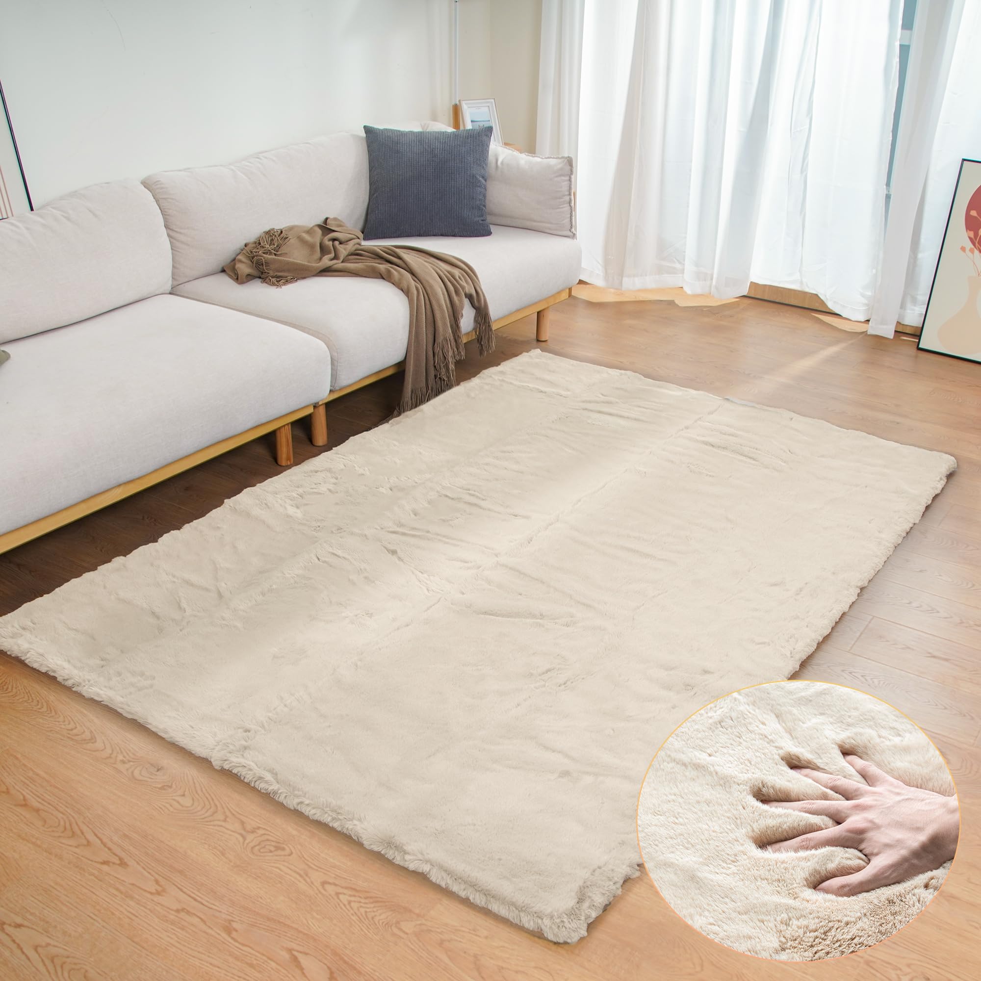 ORINOVA White Faux Rabbit Fluffy Fur Rugs for Bedroom Machine Washable Furry Area Rugs for Living Room Smal 2x4 Shag Runner Rug Nursery Rug