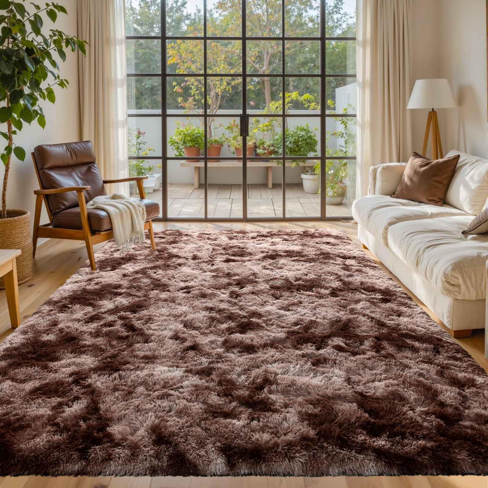 5×7ft Grey Fluffy Tie-Dyed Rug, Soft Shag Carpet for Home Decor