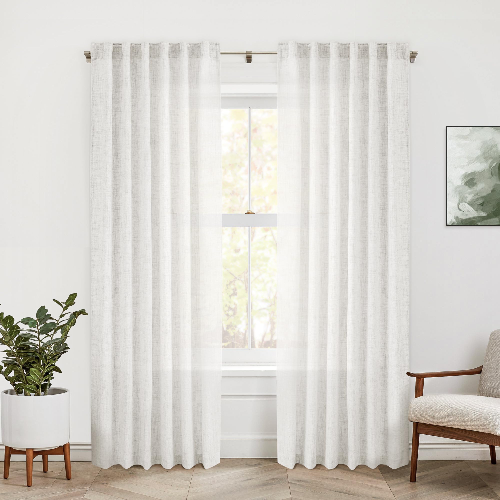 Natural Linen Back Tab Curtains 92 inch Long 2 Panels Set for Living Room Semi Sheer Light Filtering Window Drape Neutral Country Farmhouse Boho Curtains for Bedroom Cream Beige