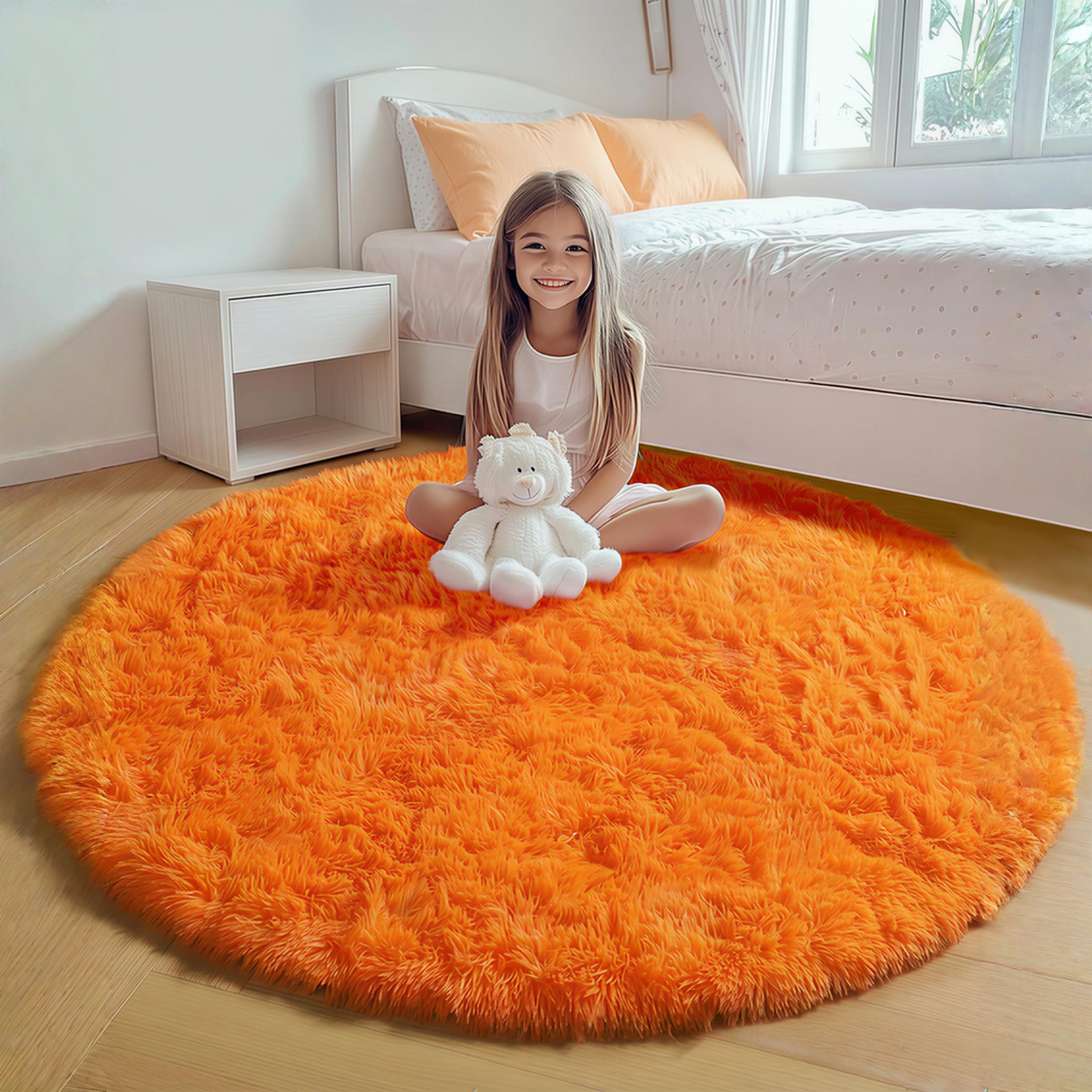 ONASAR Tie-Dyed Dark Grey Round Area Rugs 5ft, Ultra Soft Bedroom Circle Rug for Kids Girls Teen Room, Fluffy Plush Shaggy Carpet Floor Mats for Baby Nursery Living Room Playroom Home Decor