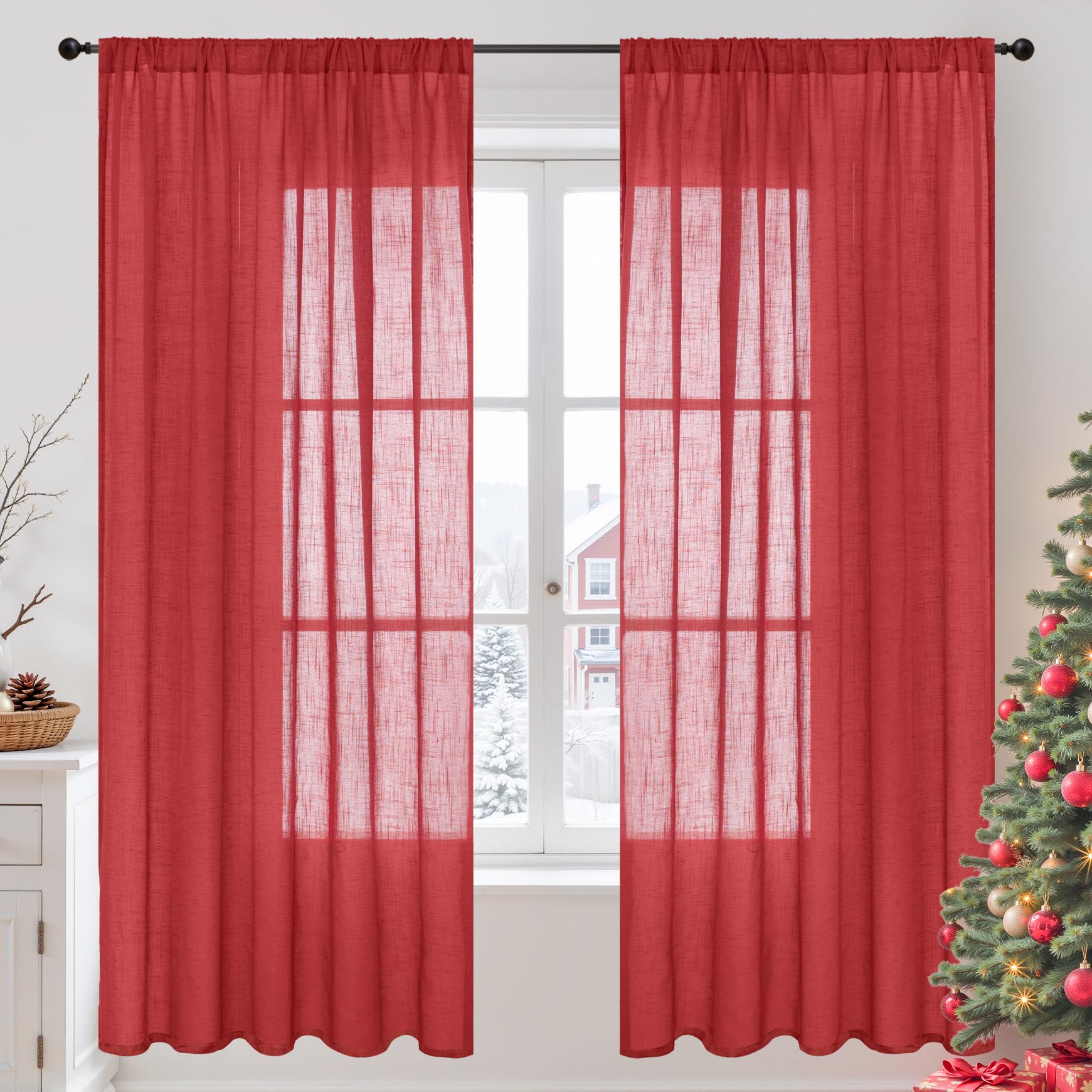 BGment 90 Inches Long Curtains Linen Semi Sheer, Light Filtering Window Treatments Drapes with Rod Pocket Lightweight for Living Room Bedroom, 2 Panels, 52 Inch Wide Each Panel