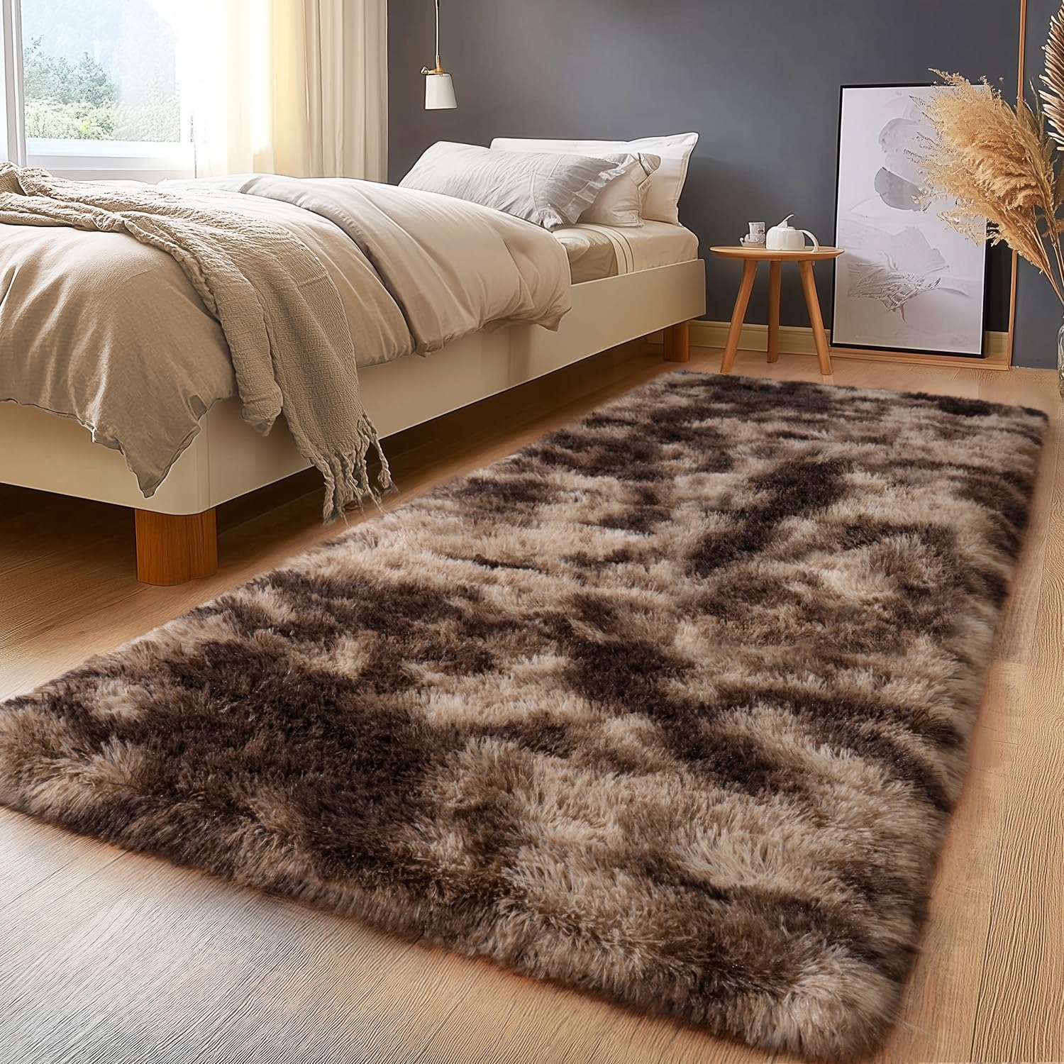 Shaggy Area Rugs, Fuzzy Rugs for Living Room, Soft Nursery Area Rug for Girls, Tie Dye Black Gray Plush Area Rugs Non Slip, Fluffy Rug Carpet 8x10ft