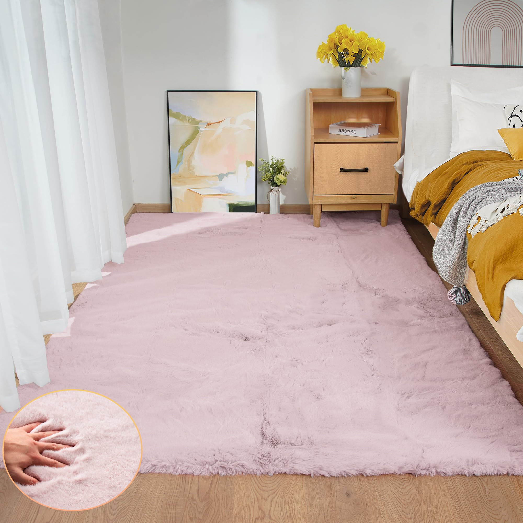 ORINOVA White Faux Rabbit Fluffy Fur Rugs for Bedroom Machine Washable Furry Area Rugs for Living Room Smal 2x4 Shag Runner Rug Nursery Rug