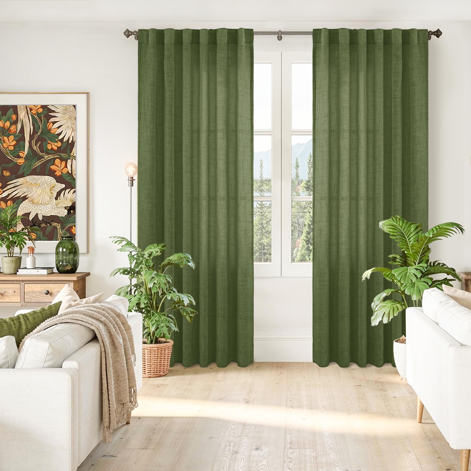 BGment Natural Linen Semi Sheer Curtains 96 Inch Length 2 Panels for Living Room, Beige Light Filtering Window Drapes with Rod Pocket Back Tab Extre Long for Dining Bedroom, 52 X 96 Inch