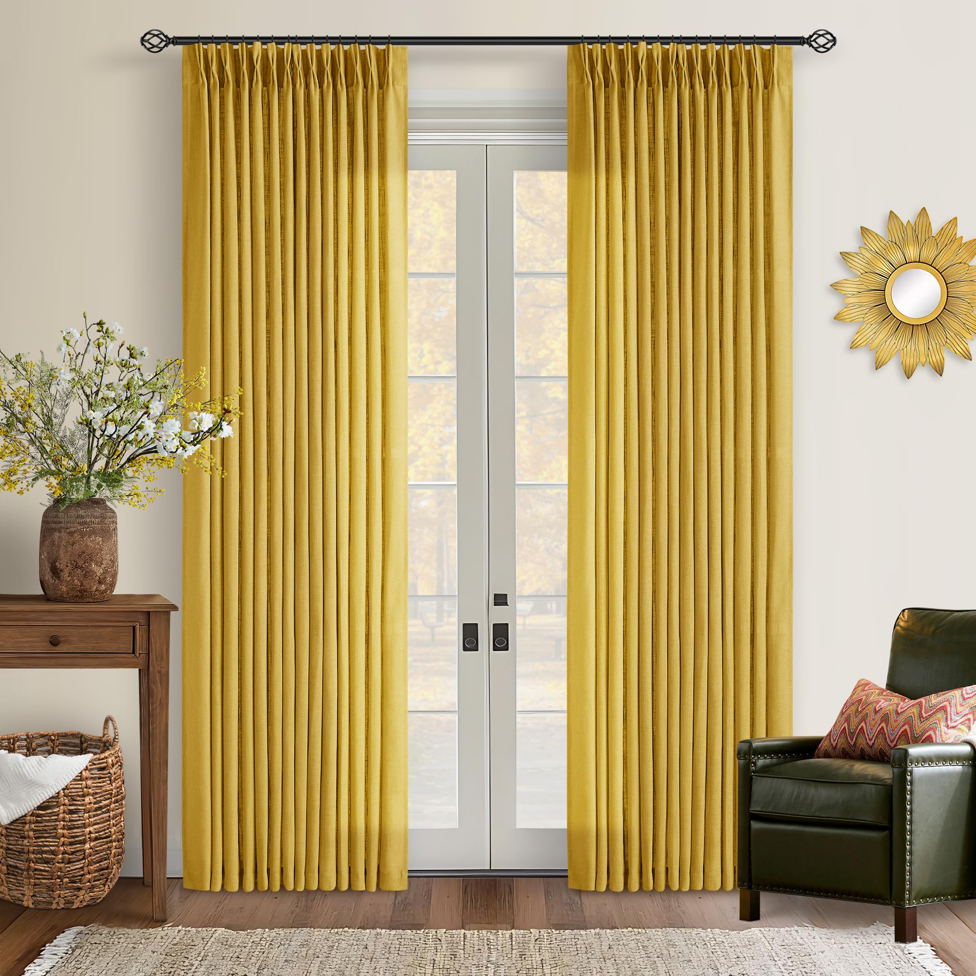 Dutch Cocoa Pinch Pleated Linen Curtains 84 Inches Long 60 Inch Width Linen Blend Light Filtering Window Curtains 84 Inch for Living Room Bedroom Patio Pinch Pleat Drapes Hooks Rings 1 Panel 60Wx84L