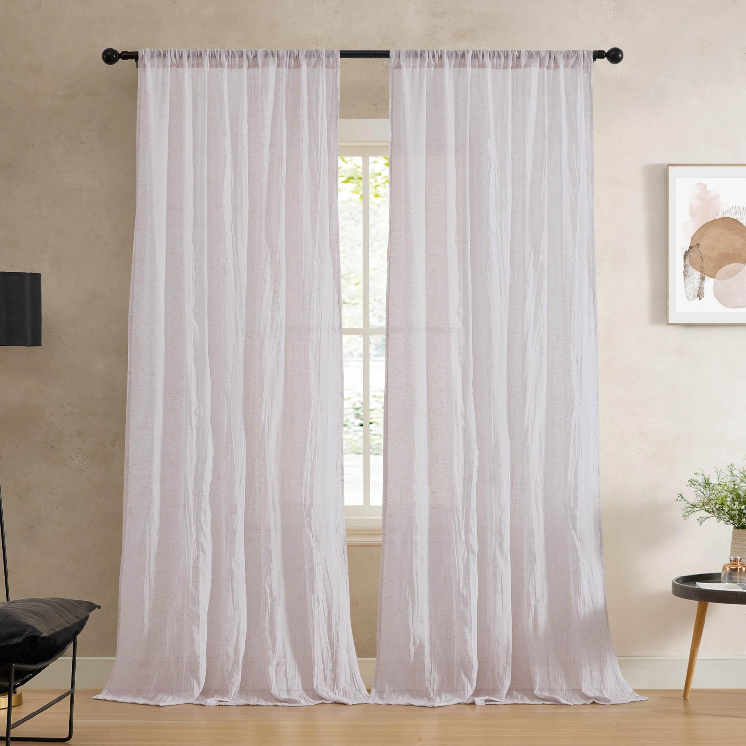 French Connection - Charter Crushed, Window Curtain, Set of 2 Panels, Semi Sheer, Modern Home Decor, Drapes for Living Room, Dining Room, Bedroom, Dorm, Measures 50" x 108", Natural