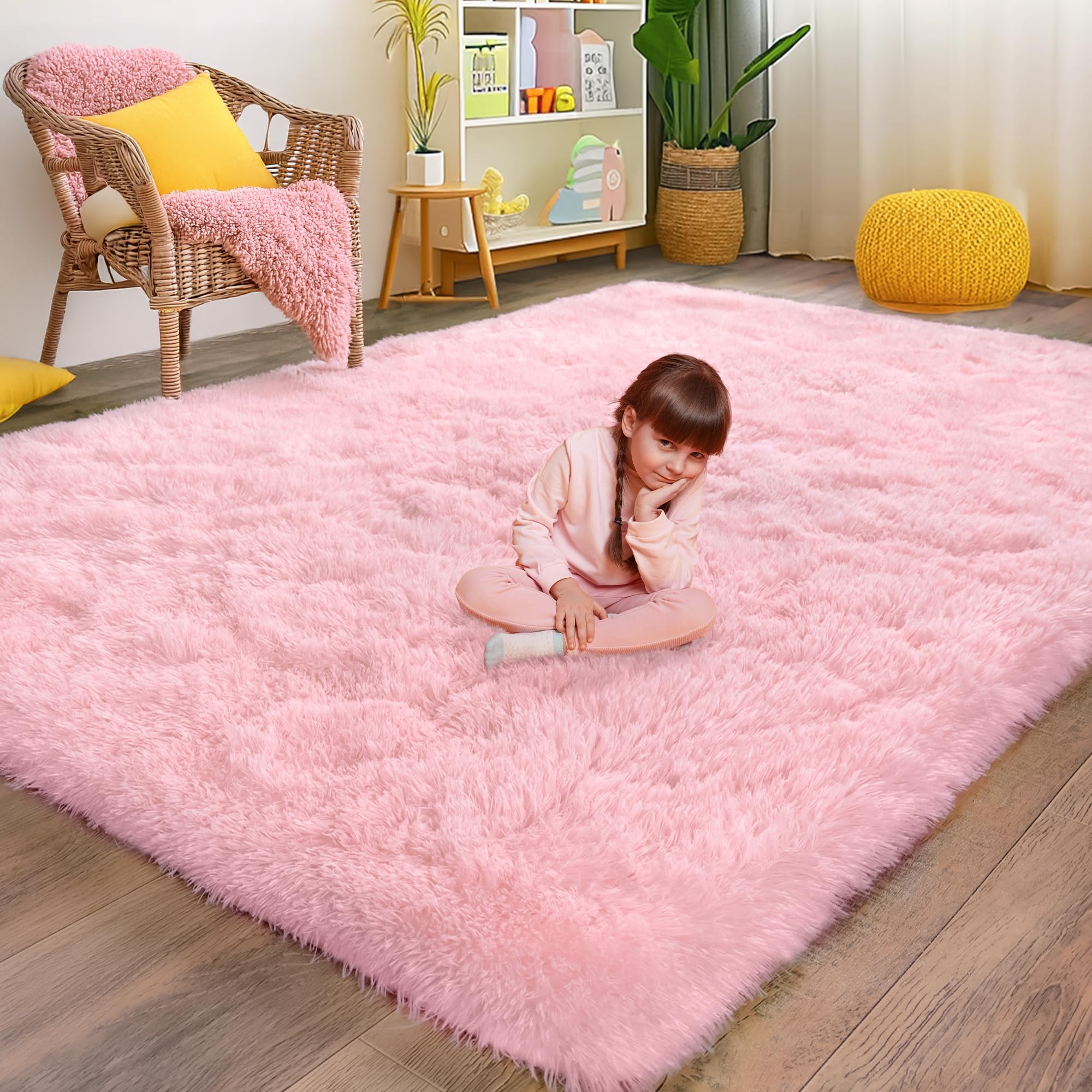 Fluffy Rugs for Living Room Bedroom, 5x7 Feet Abstract Blue Shag Area Rugs, Non-Slip Indoor Modern Fuzzy Plush Floor Carpet for Dorm Nursery Kids Room Decor, Soft Shaggy Throw Rug