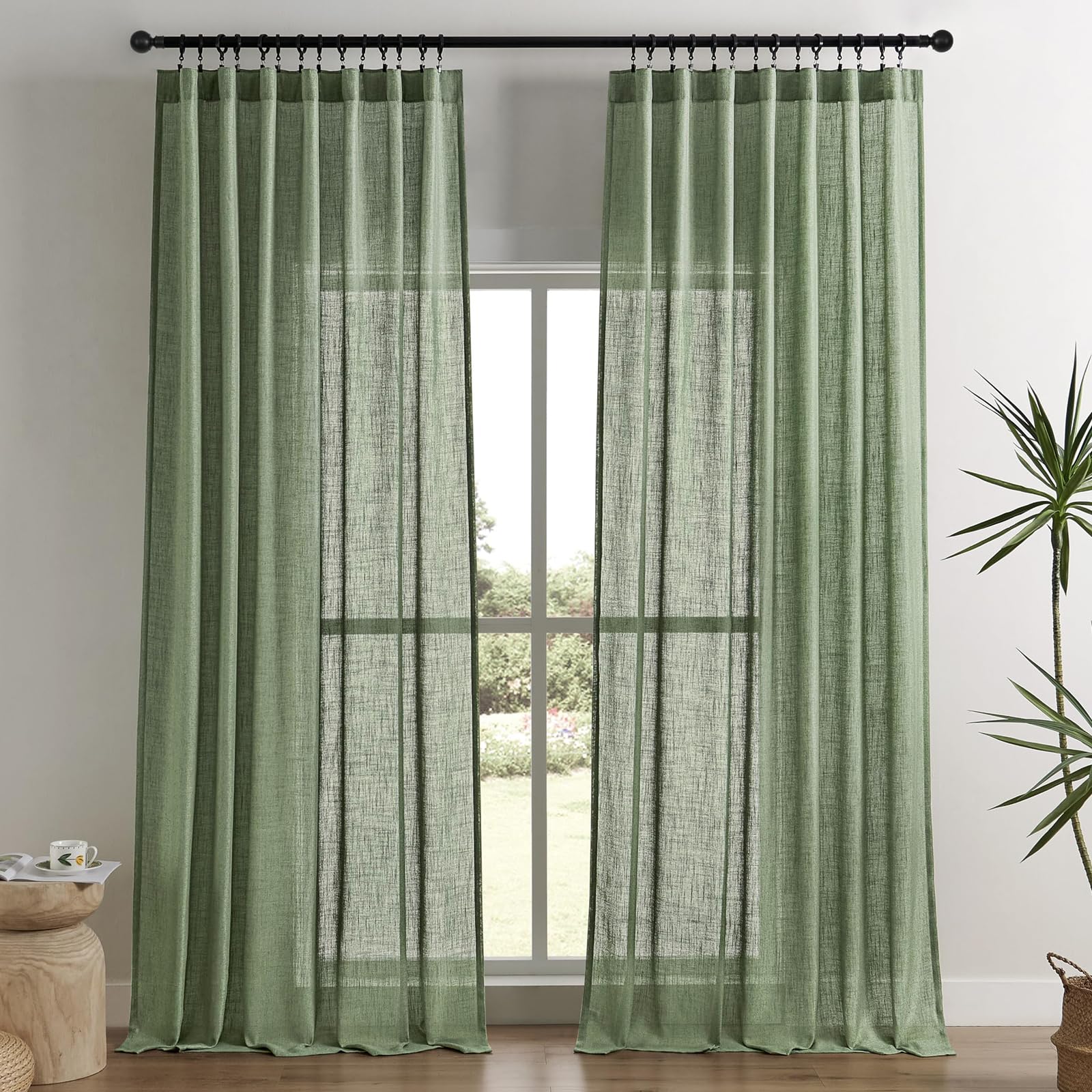 Joydeco Linen Curtains 96 inch Length 2 Panel Set, Light Filtering Curtain for Living Room Bedroom, 52 inch Wide Drapes with Rod Pocket Back Tab (96" Lx52 W, Ivory on Linen)