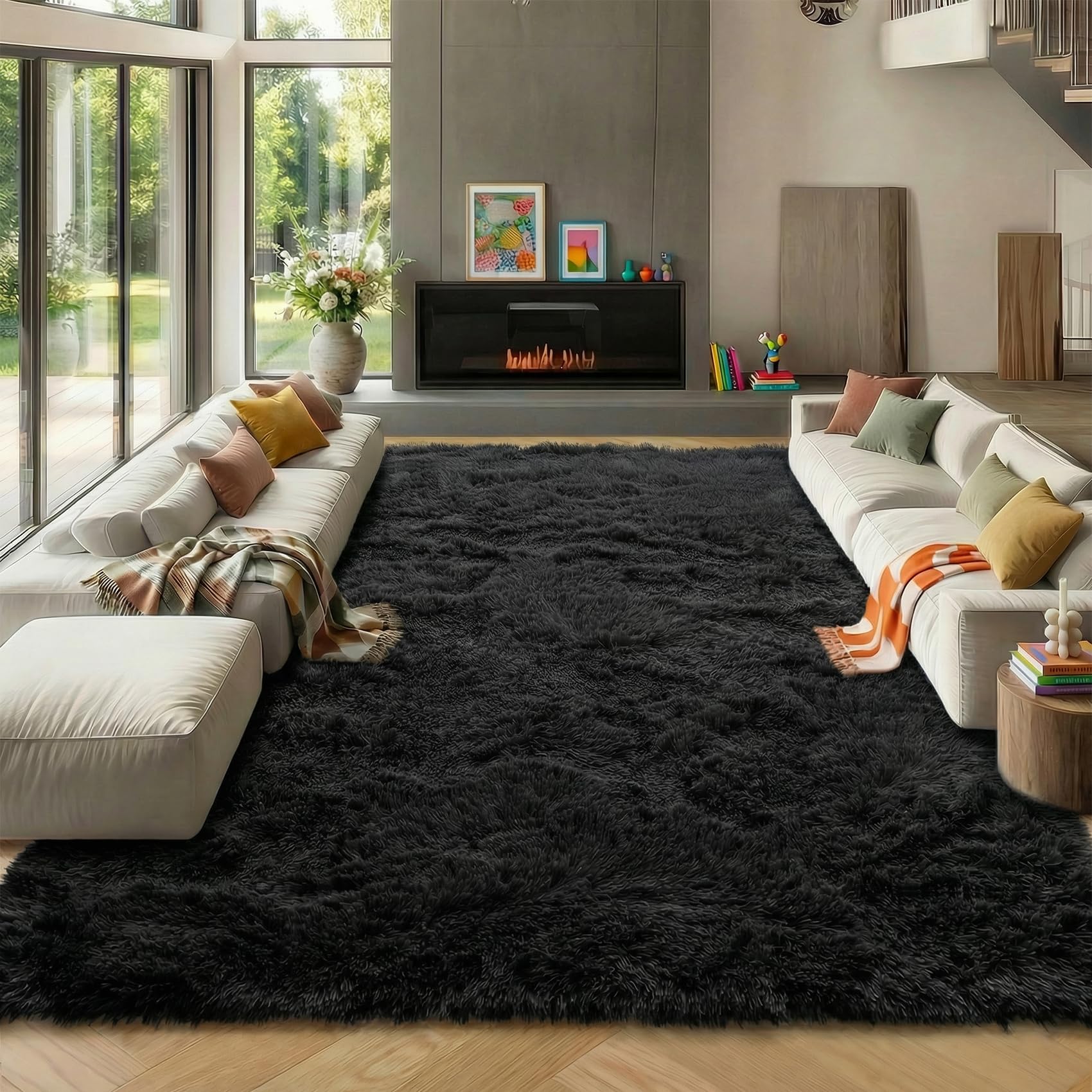ONASAR Tie-Dyed Dark Grey Round Area Rugs 5ft, Ultra Soft Bedroom Circle Rug for Kids Girls Teen Room, Fluffy Plush Shaggy Carpet Floor Mats for Baby Nursery Living Room Playroom Home Decor
