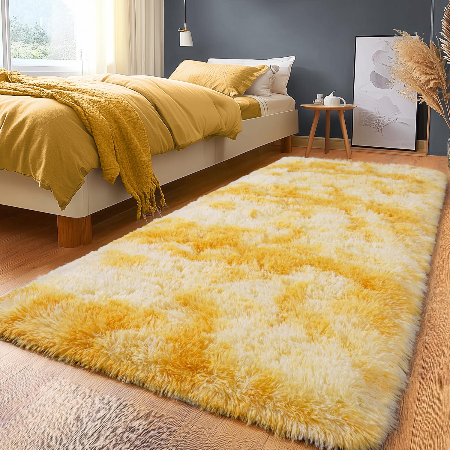 Shaggy Area Rugs, Fuzzy Rugs for Living Room, Soft Nursery Area Rug for Girls, Tie Dye Black Gray Plush Area Rugs Non Slip, Fluffy Rug Carpet 8x10ft