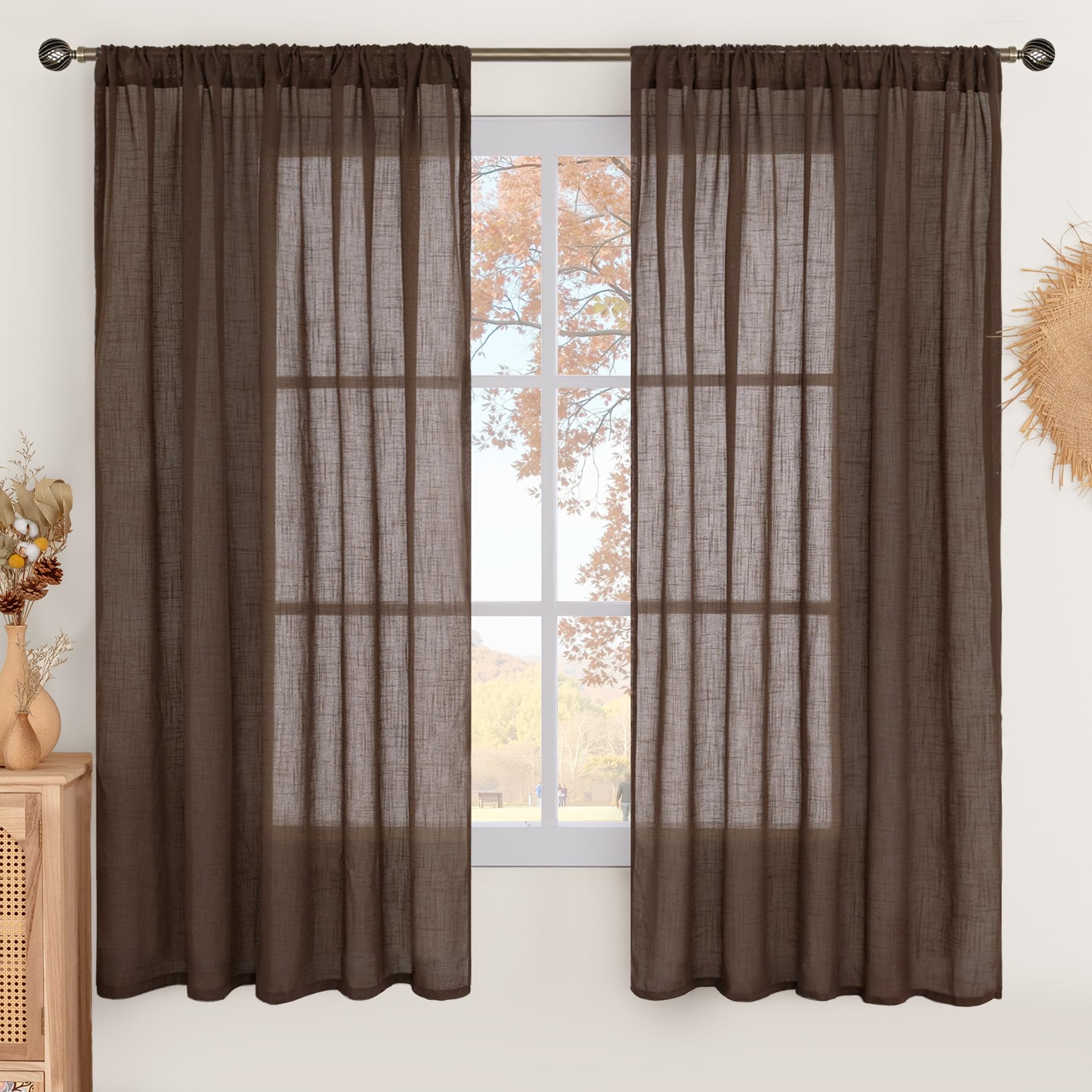 BGment 90 Inches Long Curtains Linen Semi Sheer, Light Filtering Window Treatments Drapes with Rod Pocket Lightweight for Living Room Bedroom, 2 Panels, 52 Inch Wide Each Panel