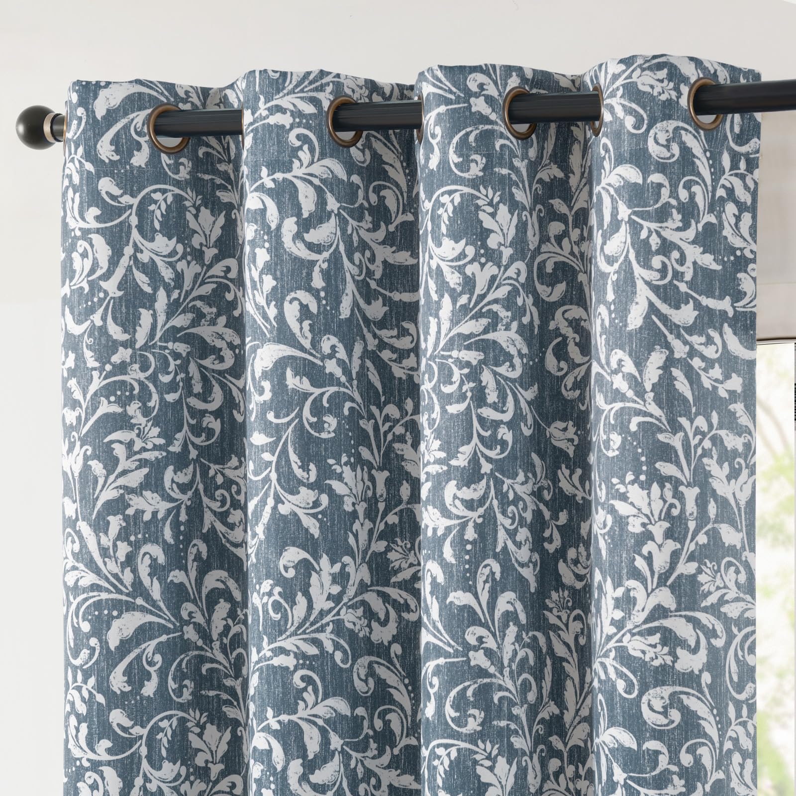 jinchan Vintage Curtains 84 Inch Long Cream Scroll Floral Dusty Blue Curtians for Living Room Bedroom Room Darkenign Drapes Thermal Insulated Classic Traditional Privacy Grommet Top 2 Panels