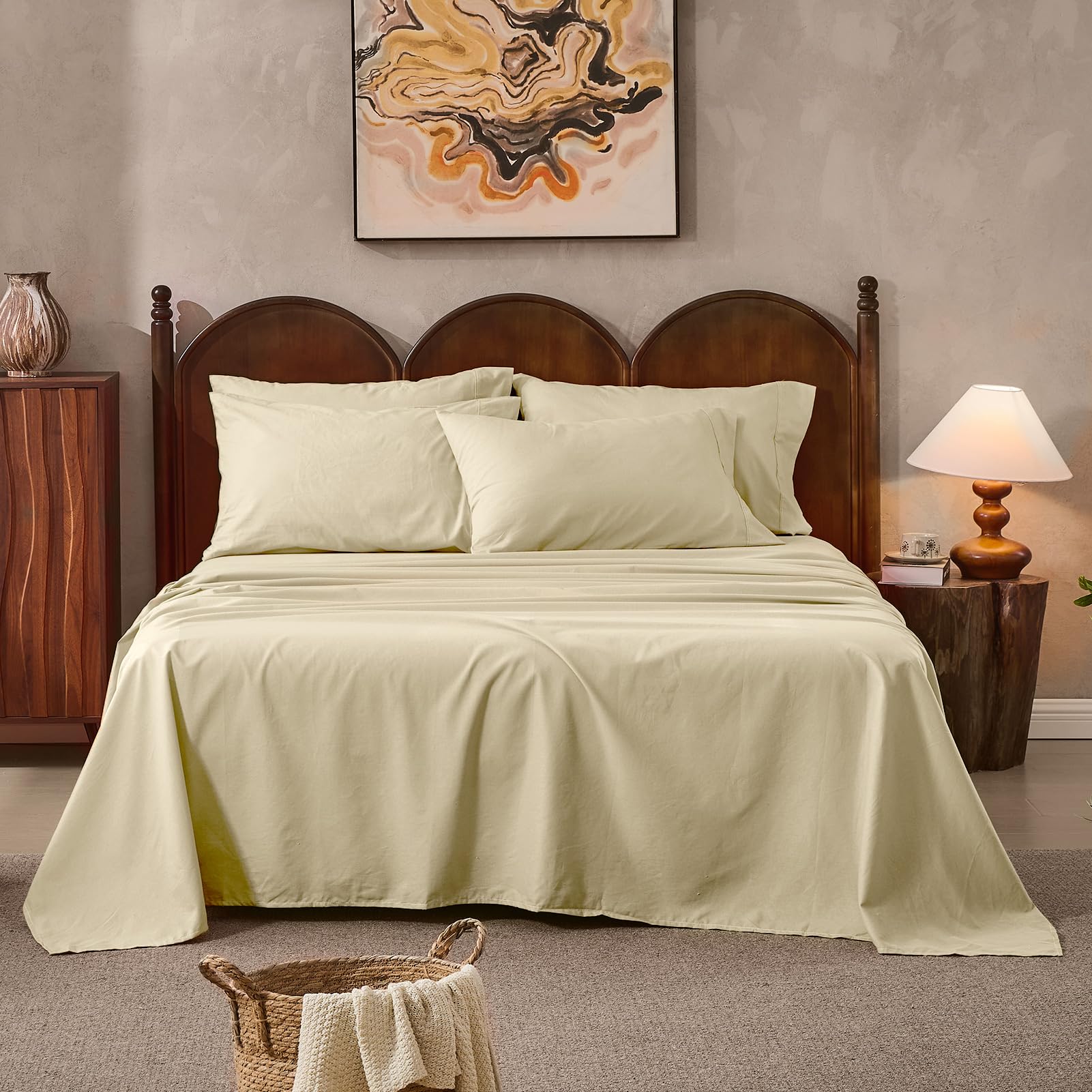 100% Linen Sheets Queen Size,Breathable & Durable 4-Piece Bed Flax Sheet Set,Soft All-Season Bedding for Hot Sleepers 16" Deep Pocket Oeko-TEX Certified,（Queen, Grey）