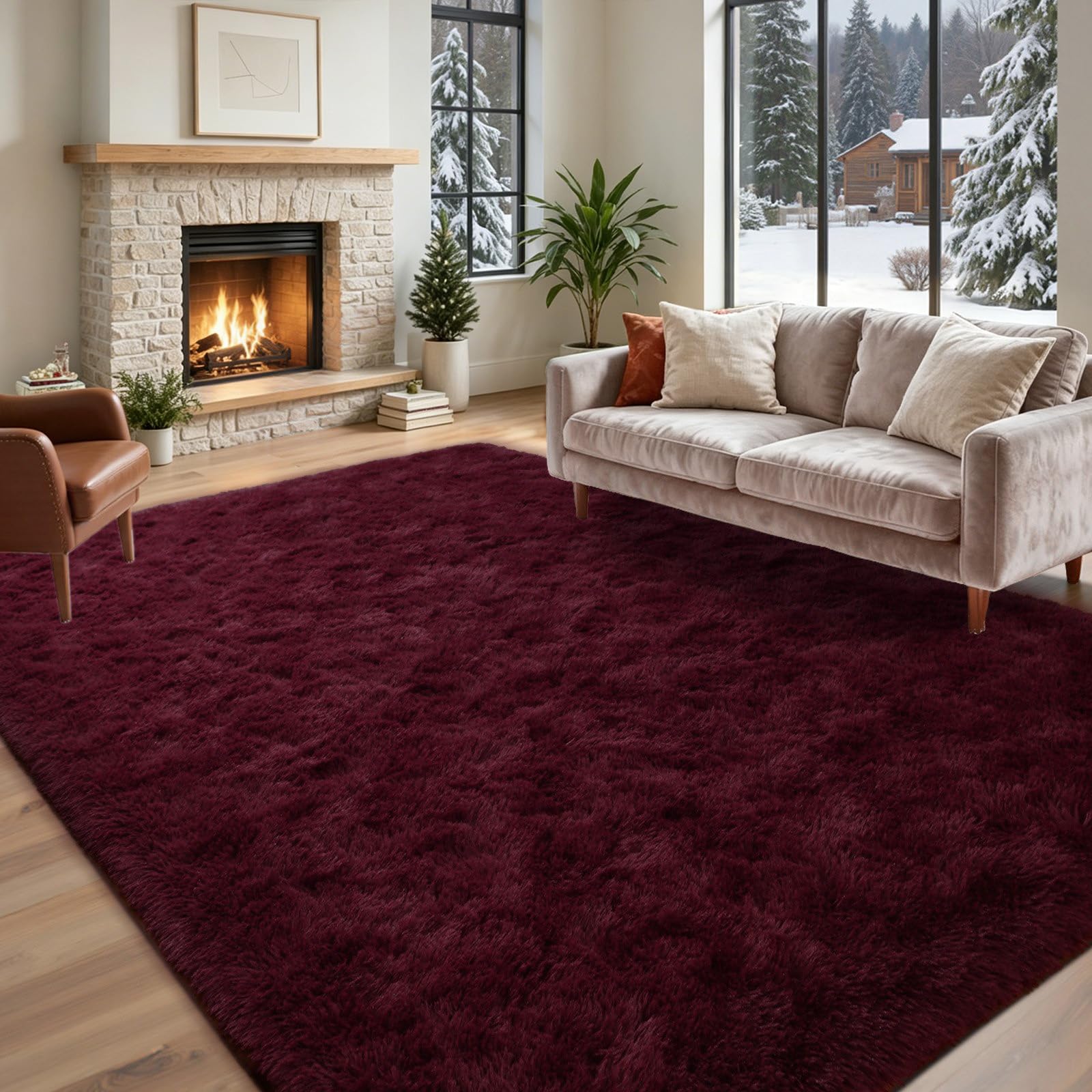 5×7ft Grey Fluffy Tie-Dyed Rug, Soft Shag Carpet for Home Decor